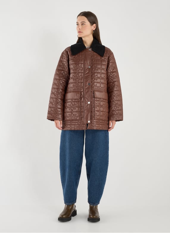 Veste longue matelassée  | Marron by GANNI Veste longue matelassée  Marron