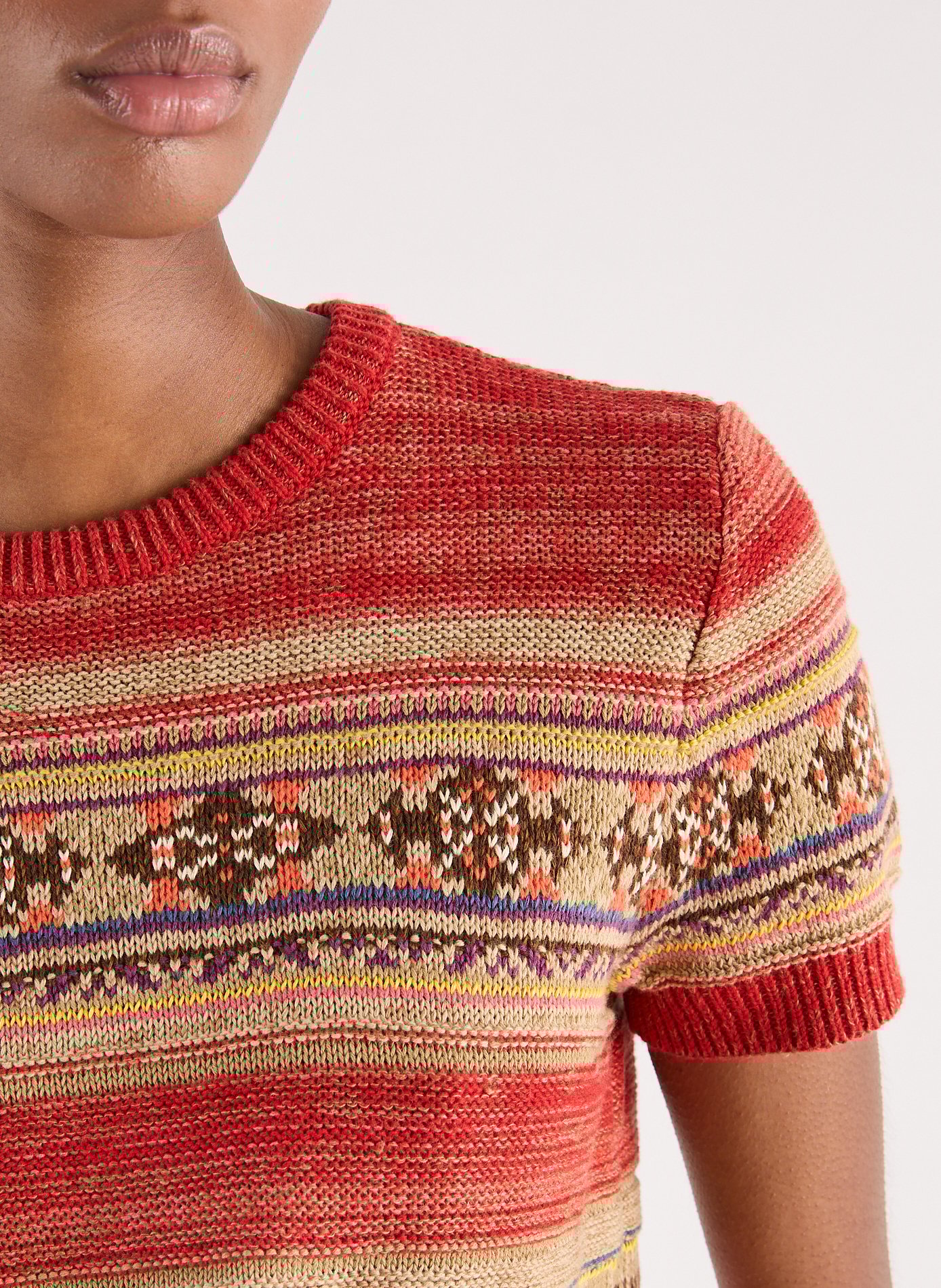 Pull manches courtes à motif LAUREN Rouge