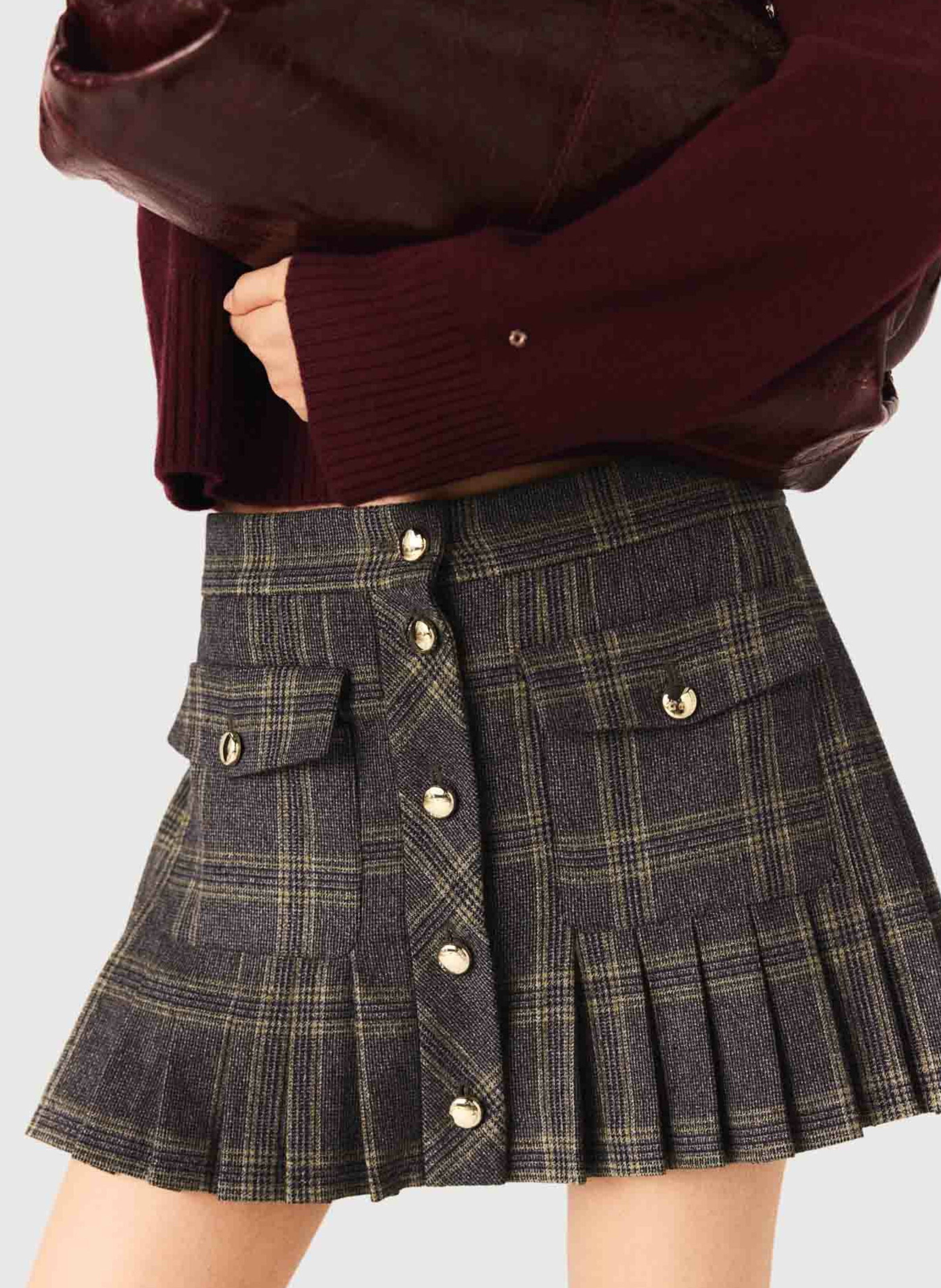 Jupe courte à carreaux MAJE Gris