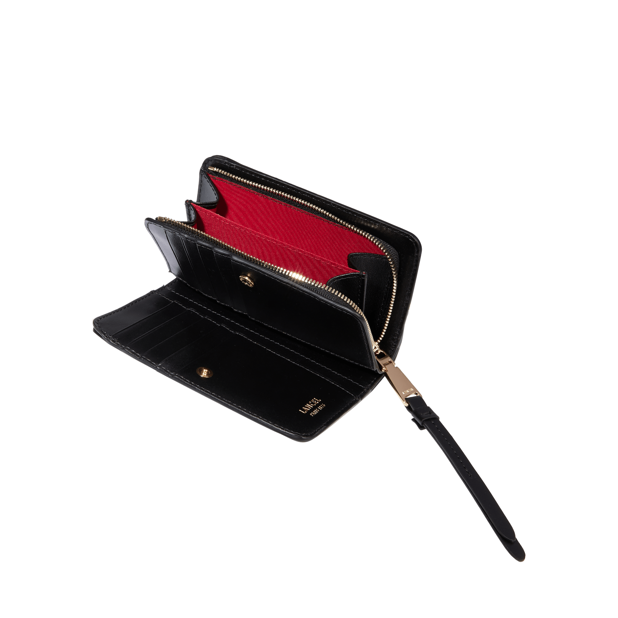 Portefeuille rectangulaire zippé origami de lancel en cuir LANCEL Noir