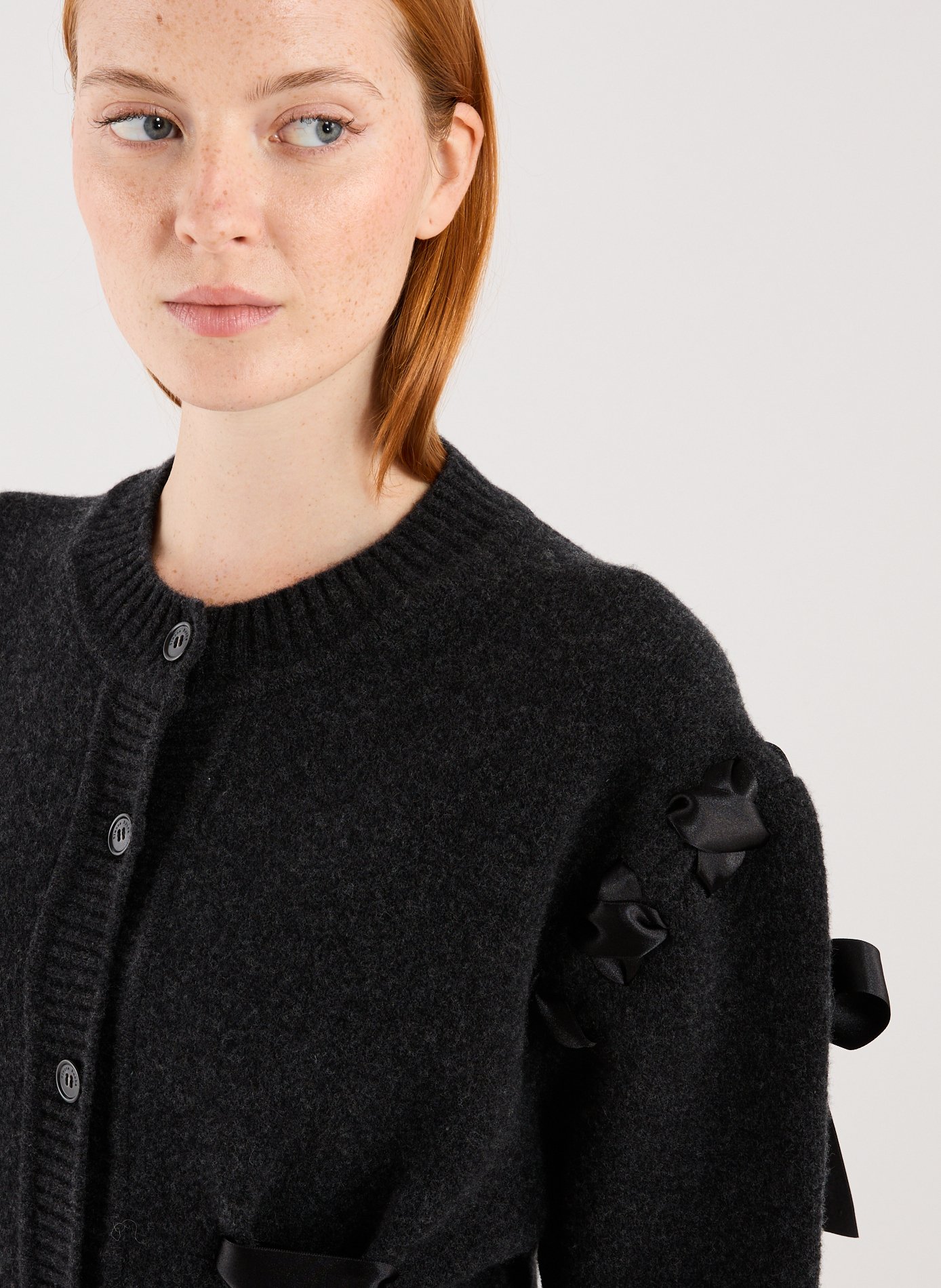 Cardigan with braided ribbon details in mixed wool blend SIMONE ROCHA Black