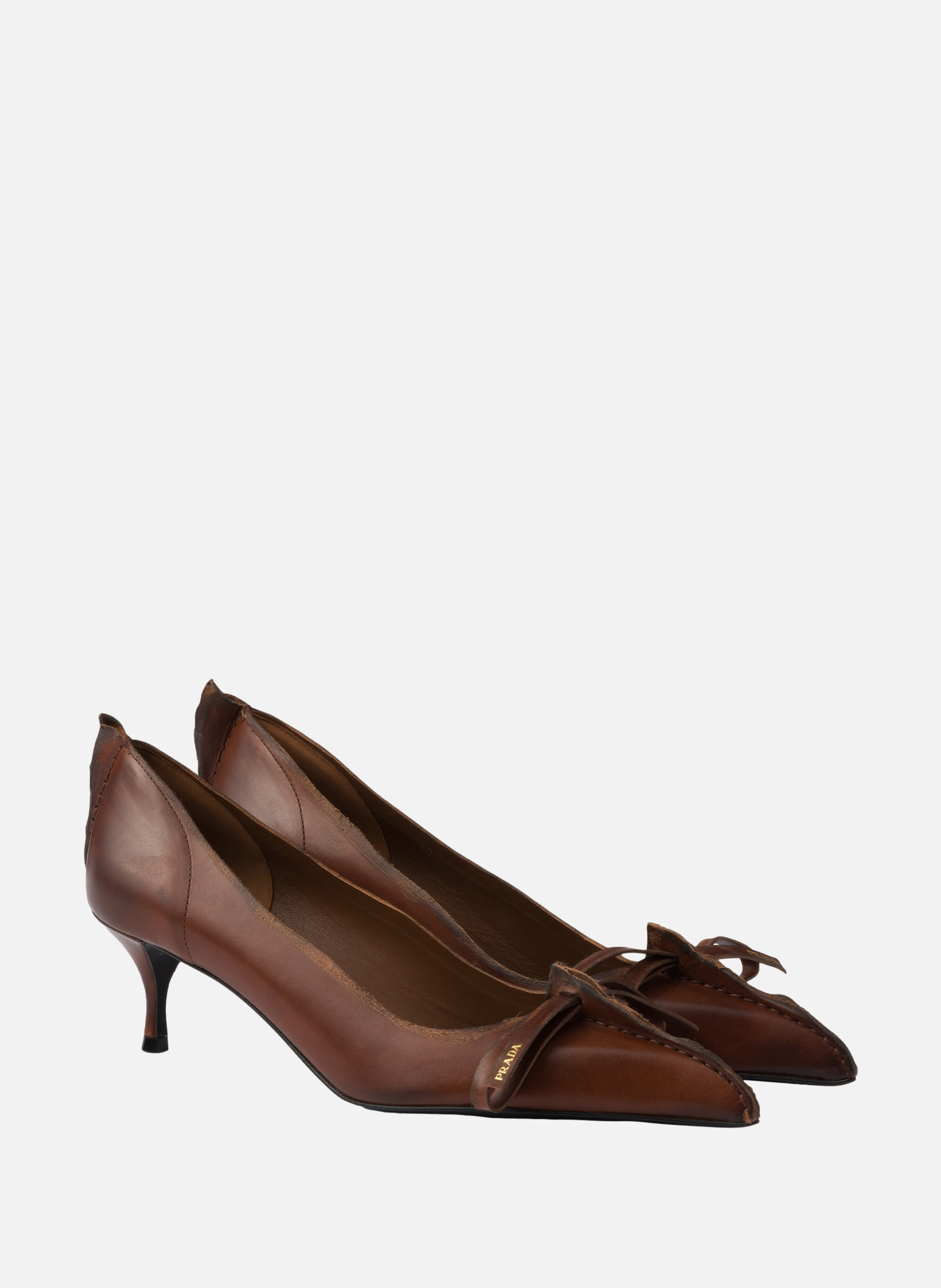 Escarpins en cuir vieilli PRADA Marron