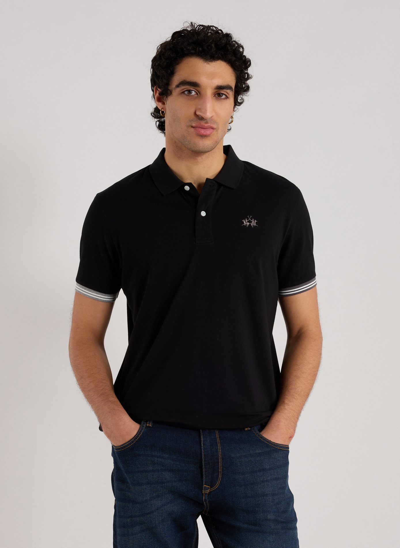 LA MARTINA Cotton-blend polo shirt Black