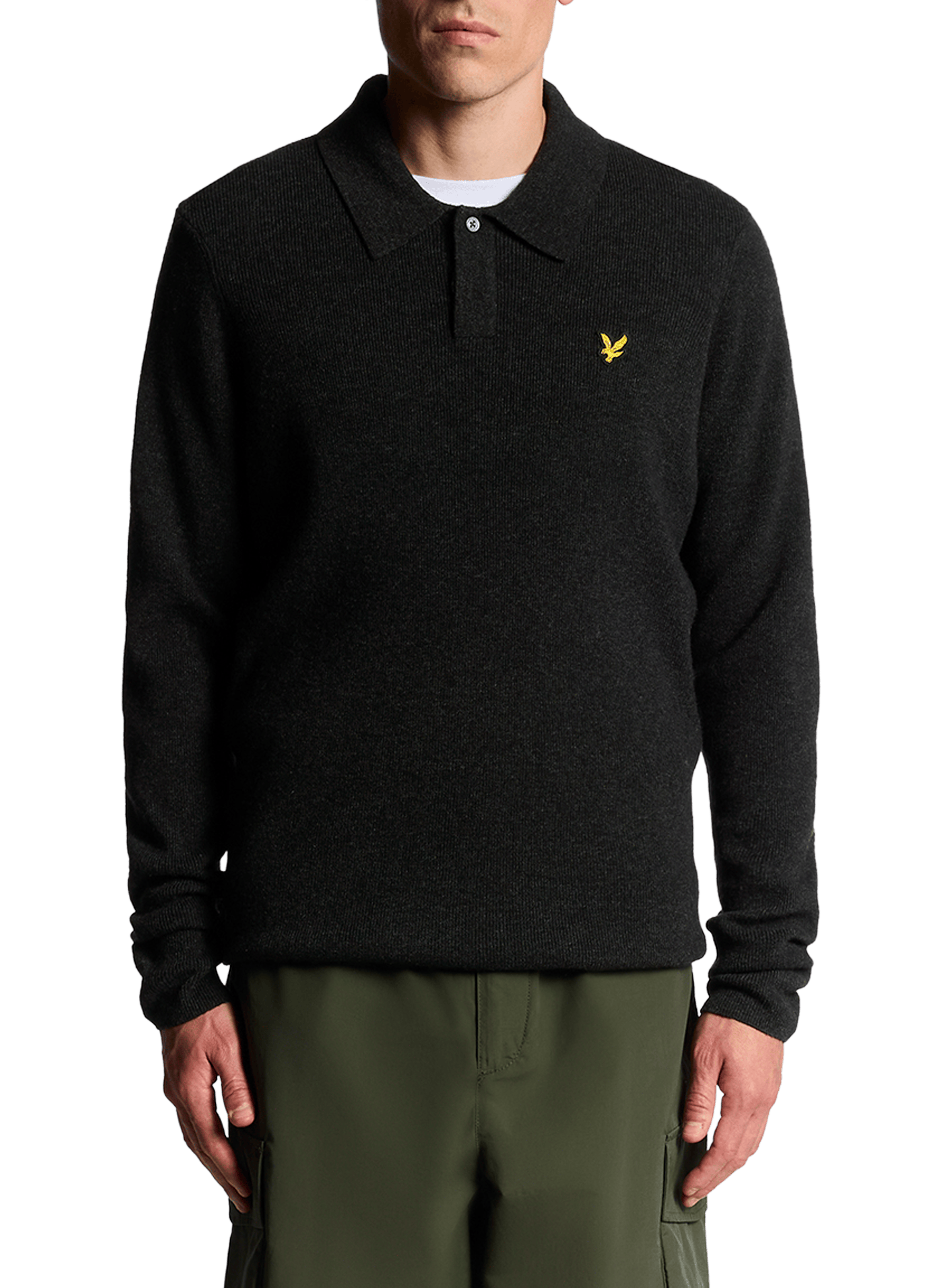 LYLE & SCOTT Pull polo en laine vierge mélangée Noir