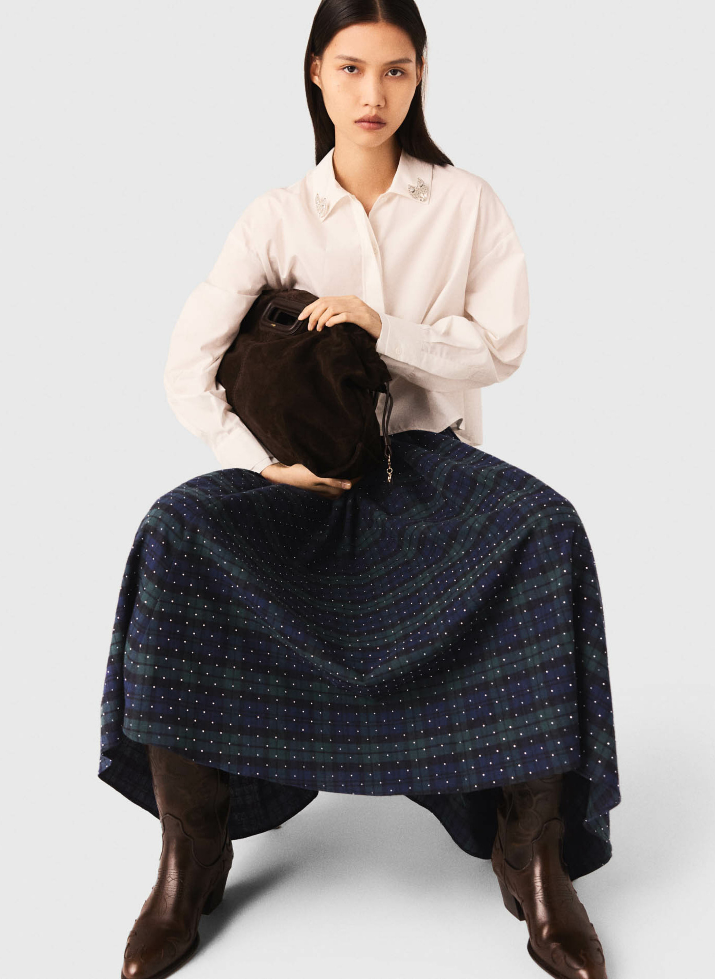 Jupe midi en coton MAJE Bleu