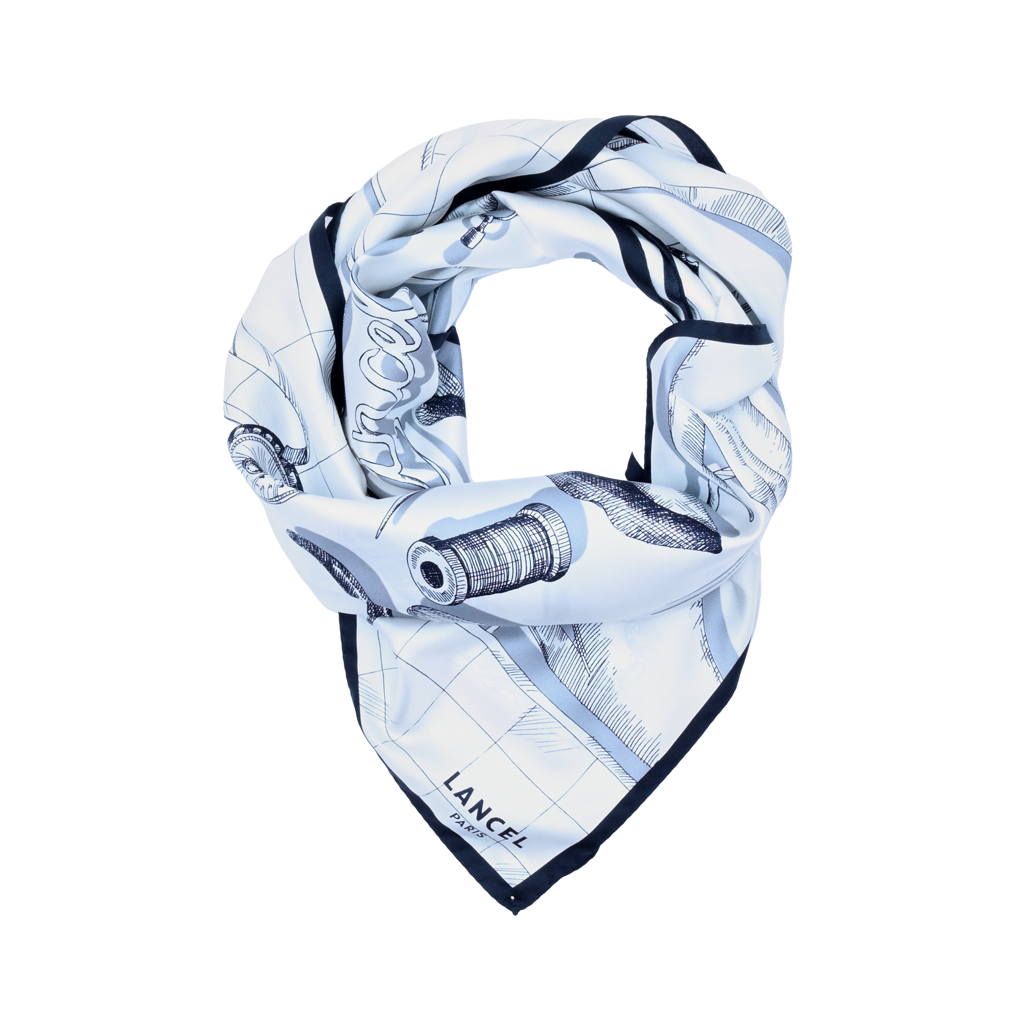 Carré de soie 90 motif savoir-faire en soie LANCEL Noir