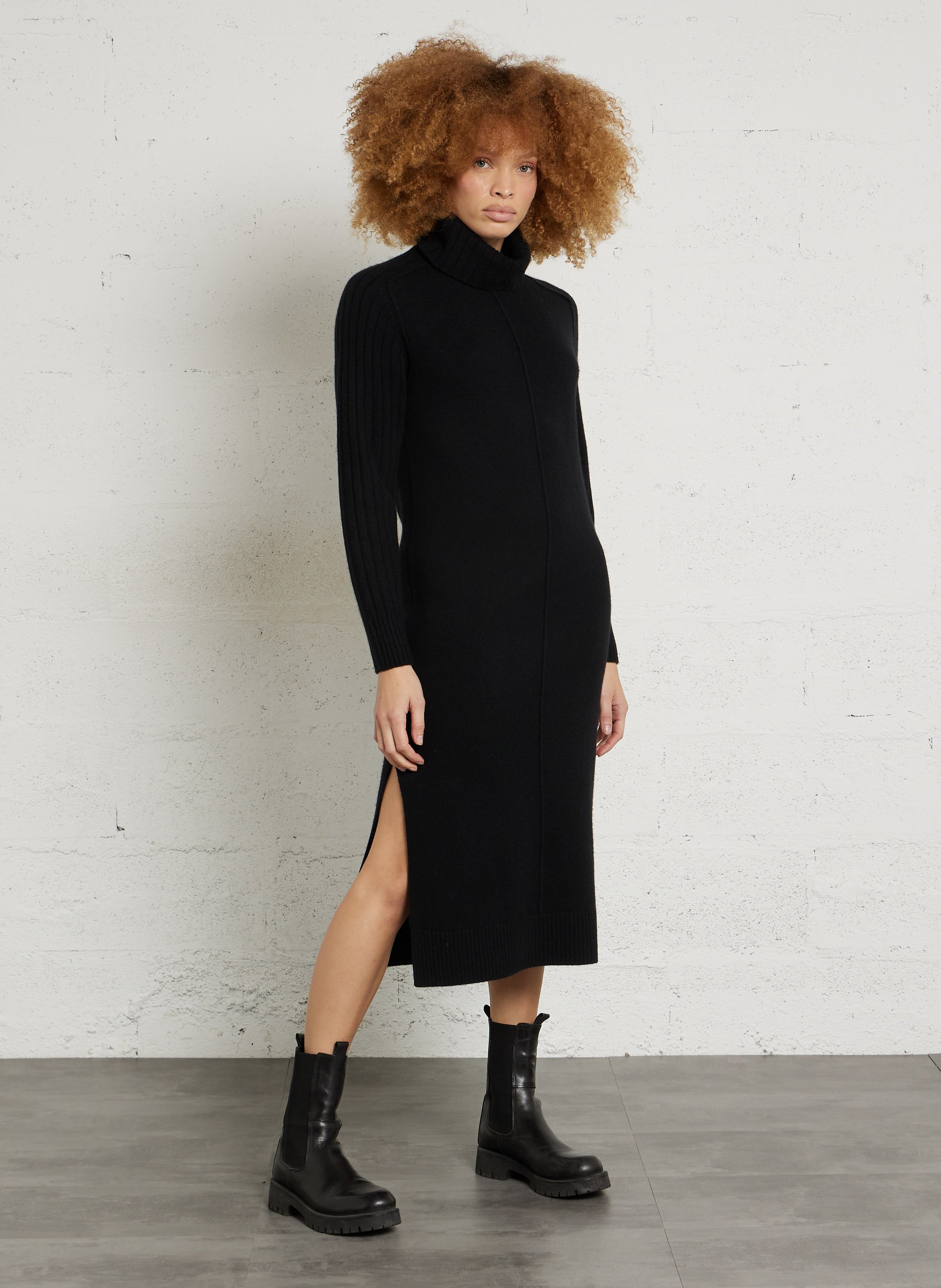 Robe pull droite col roulé en laine bella MAISON 123 Noir