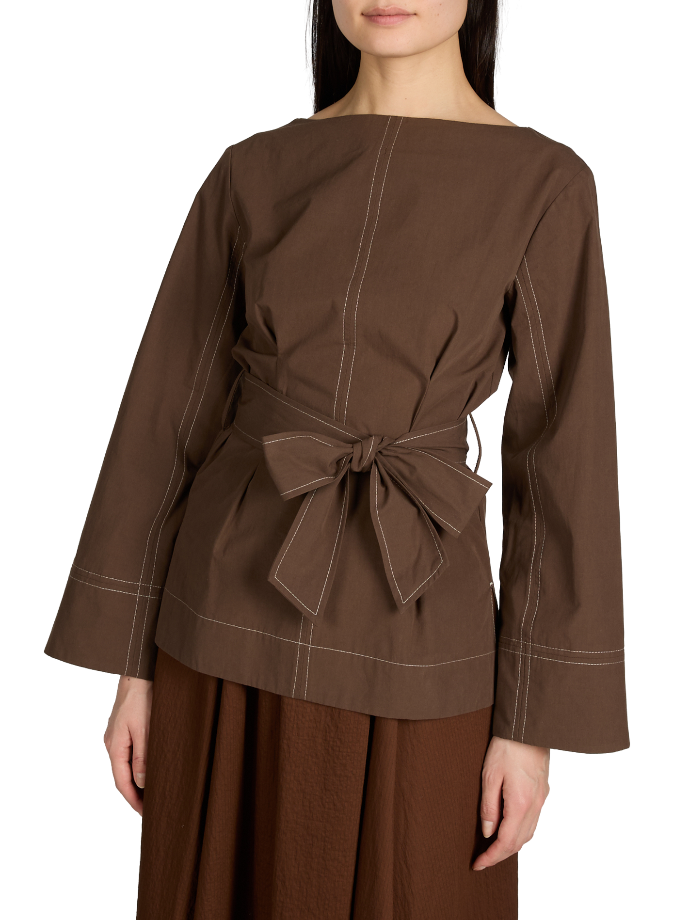 Fitted top with belt TOPSHOP Brown