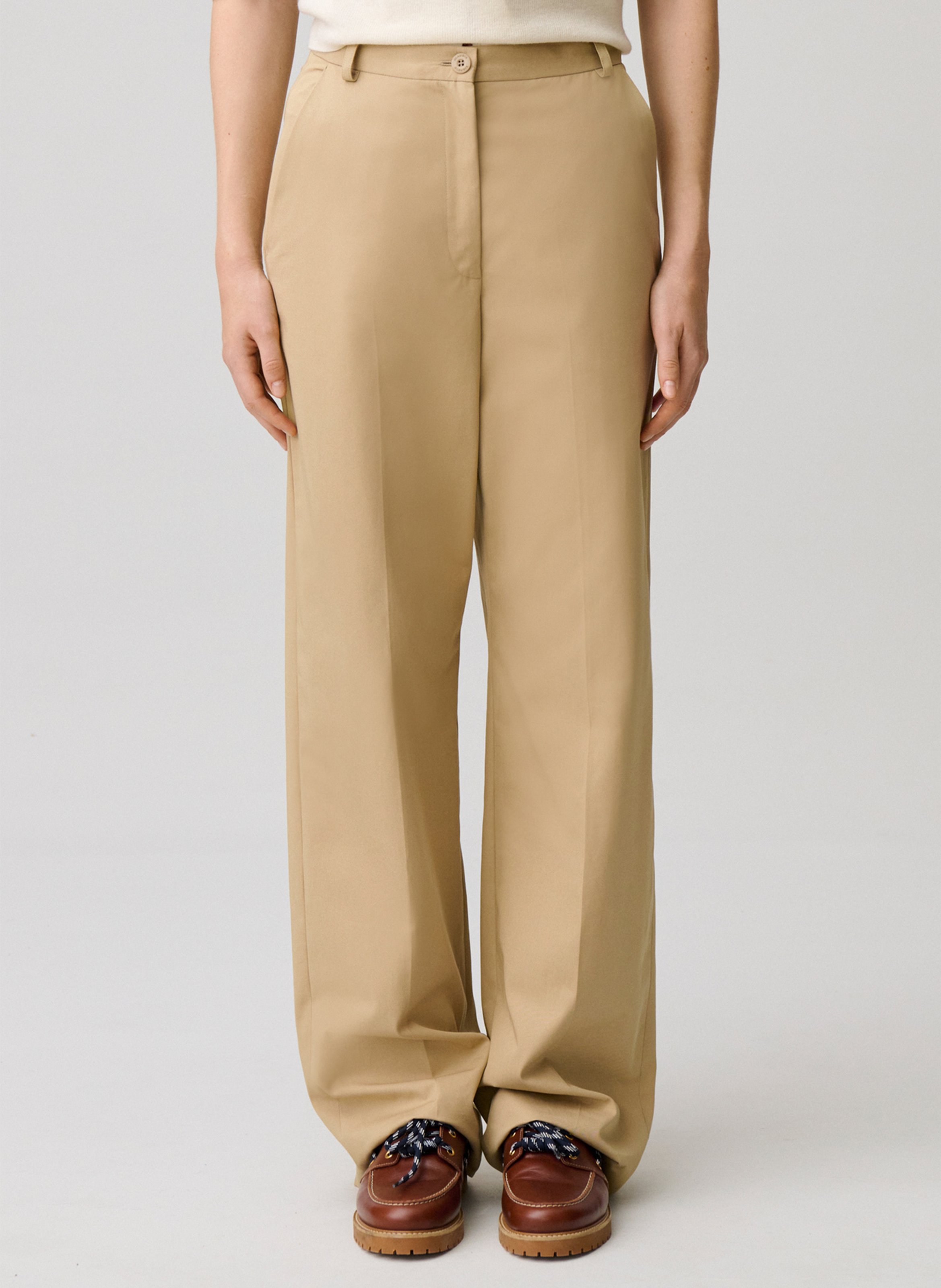 Pantalon droit taille mi-haute en coton CLAUDIE PIERLOT Beige