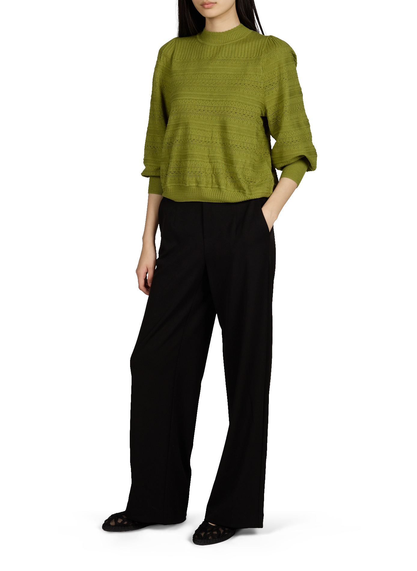 Wide-leg pants with elastic waistband OBJECT Black