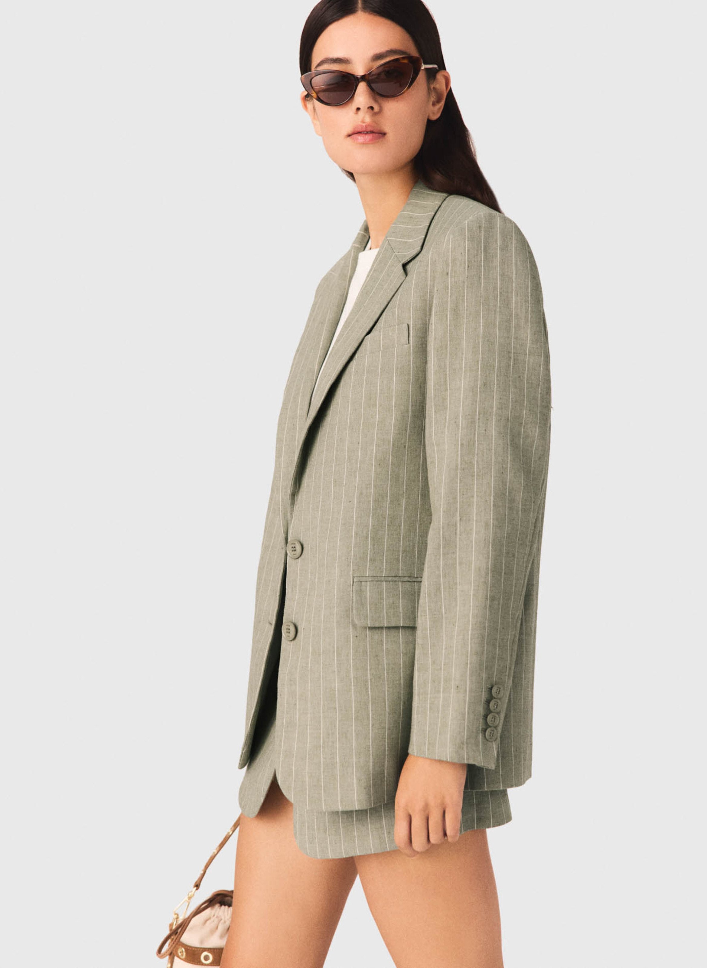 Veste de tailleur ajustée en lin mélangé MAJE Kaki