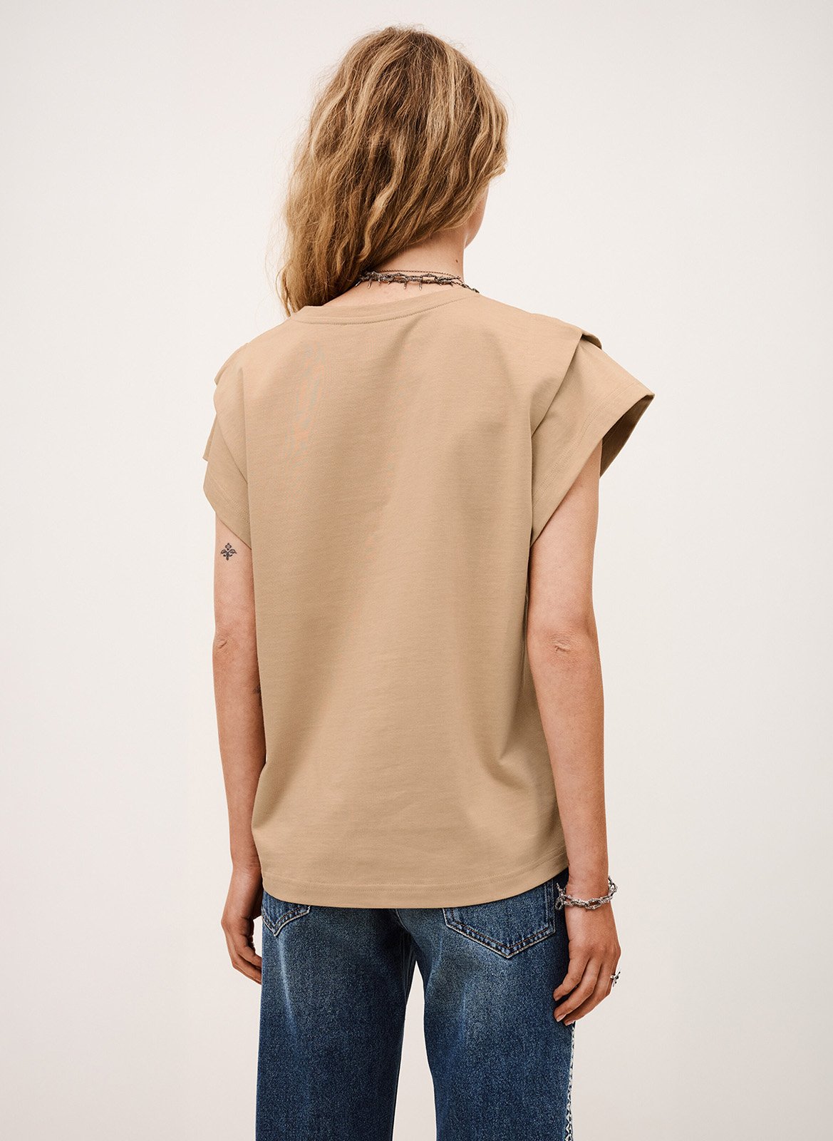 Tee-shirt droit col rond en coton pio BA&SH Beige
