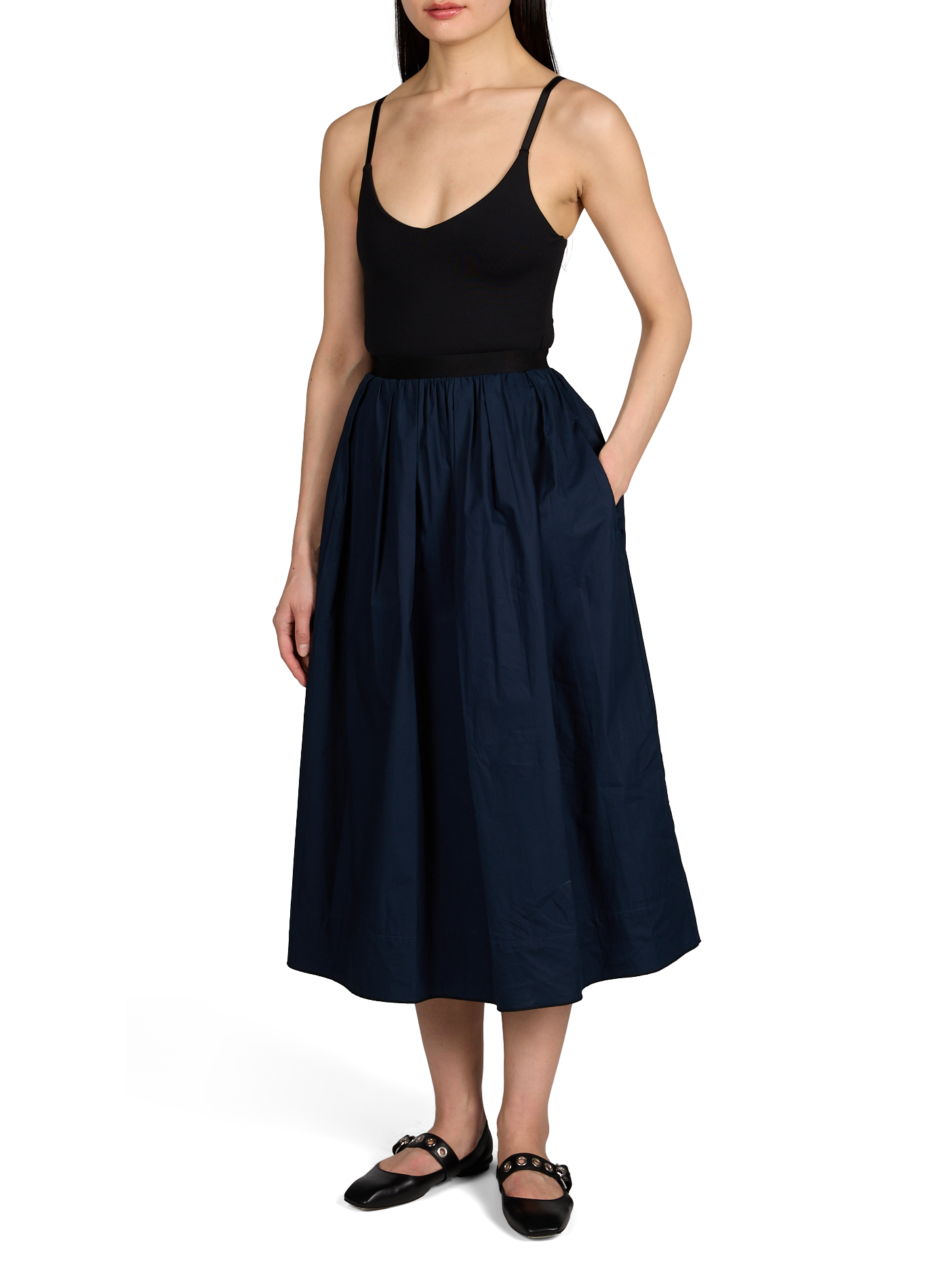 Jupe midi plissée Leda en coton TELA Bleu