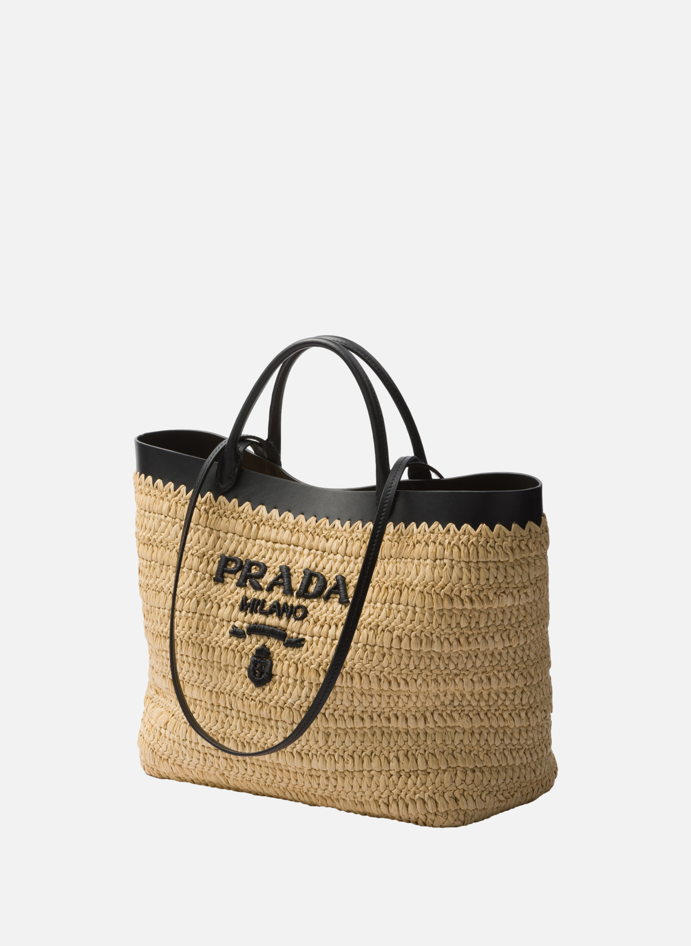 Cabas de taille moyenne en crochet et cuir PRADA Beige