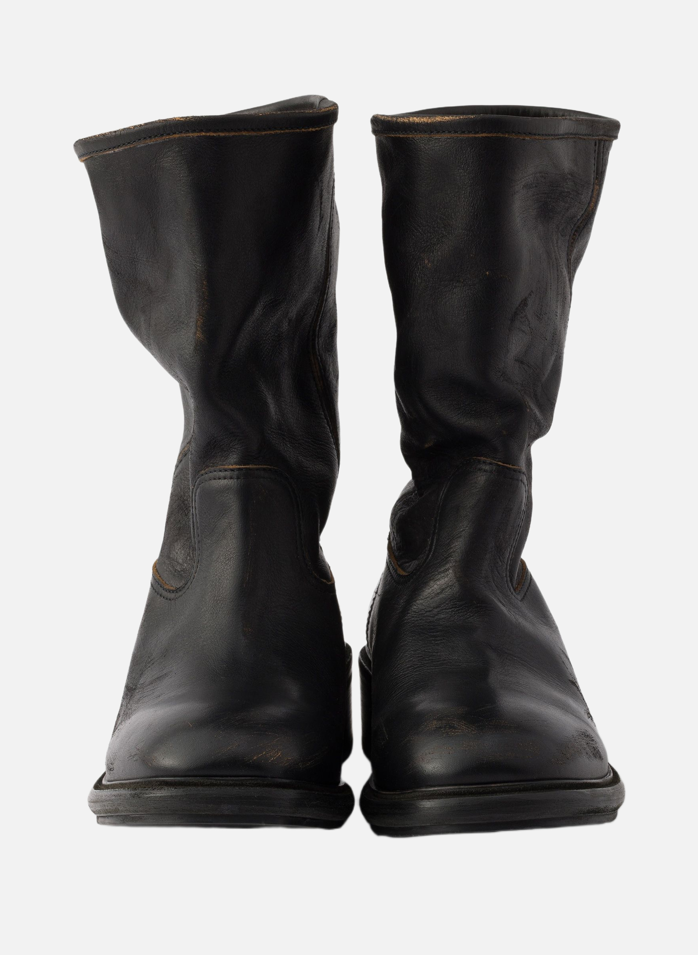 Bottes en cuir à effet vintage PRADA Noir