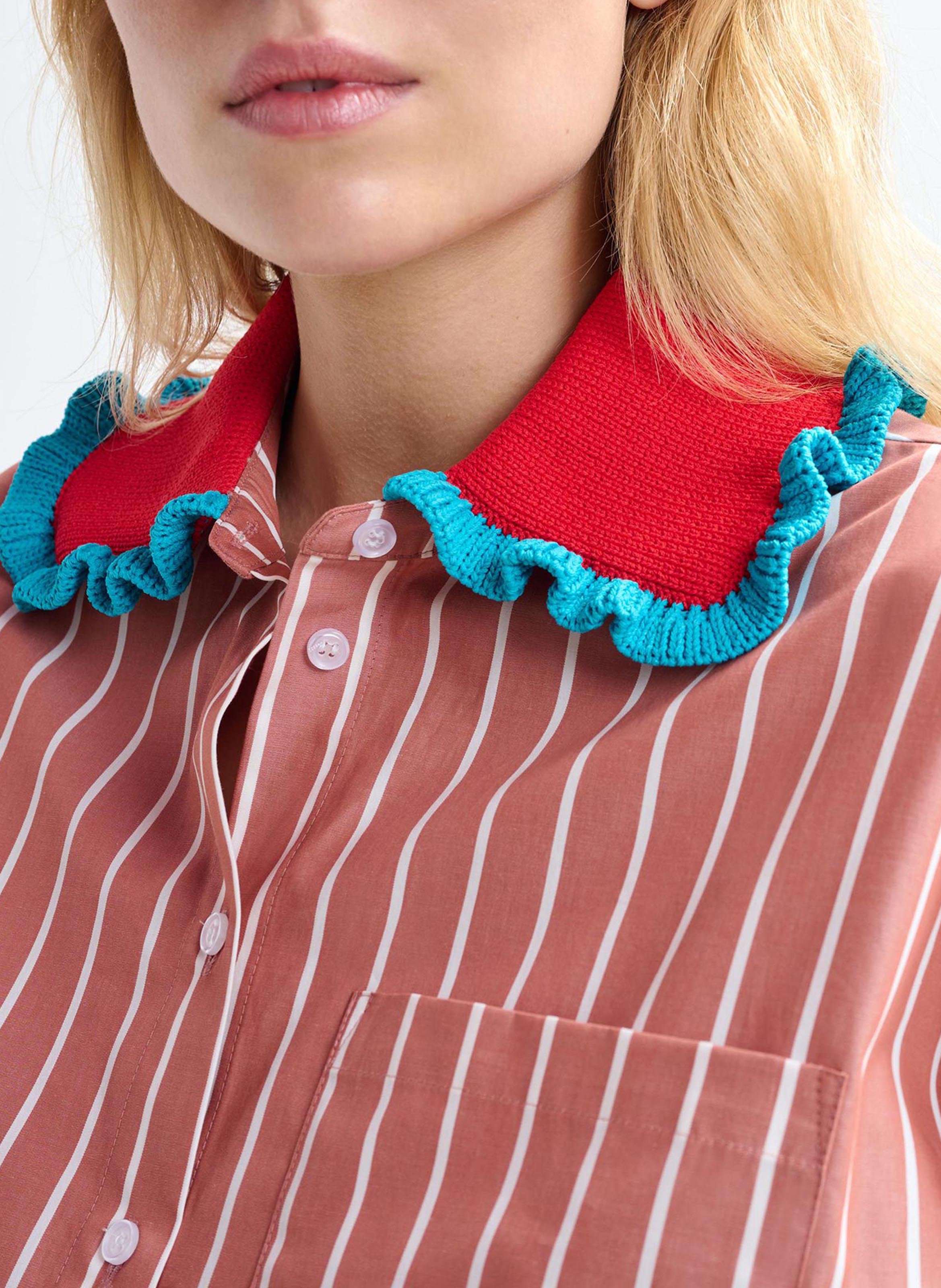 Chemise oversize col classique en coton rayé joyful Orange