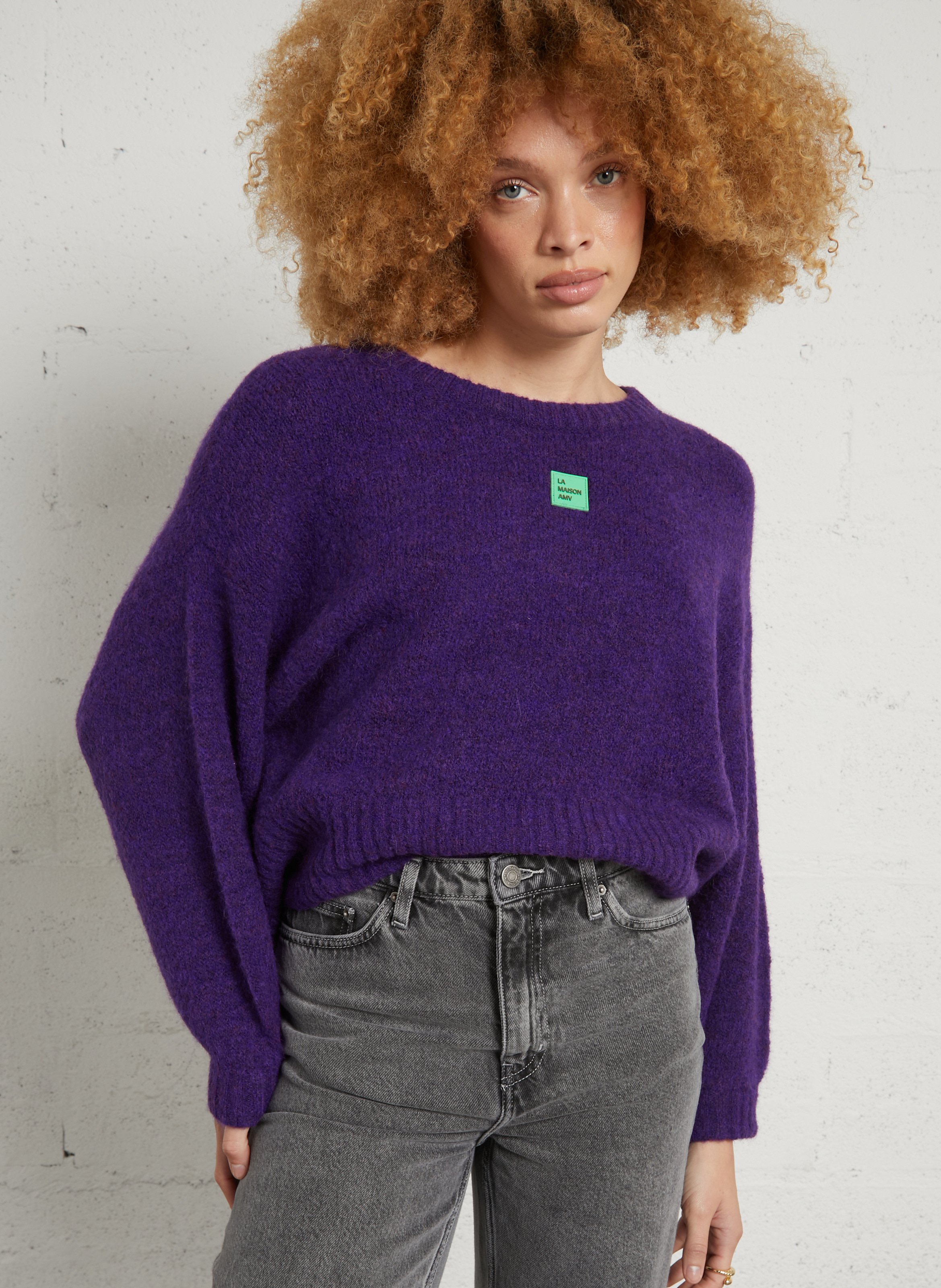 Pull oversize col rond en maille east AMERICAN VINTAGE Violet