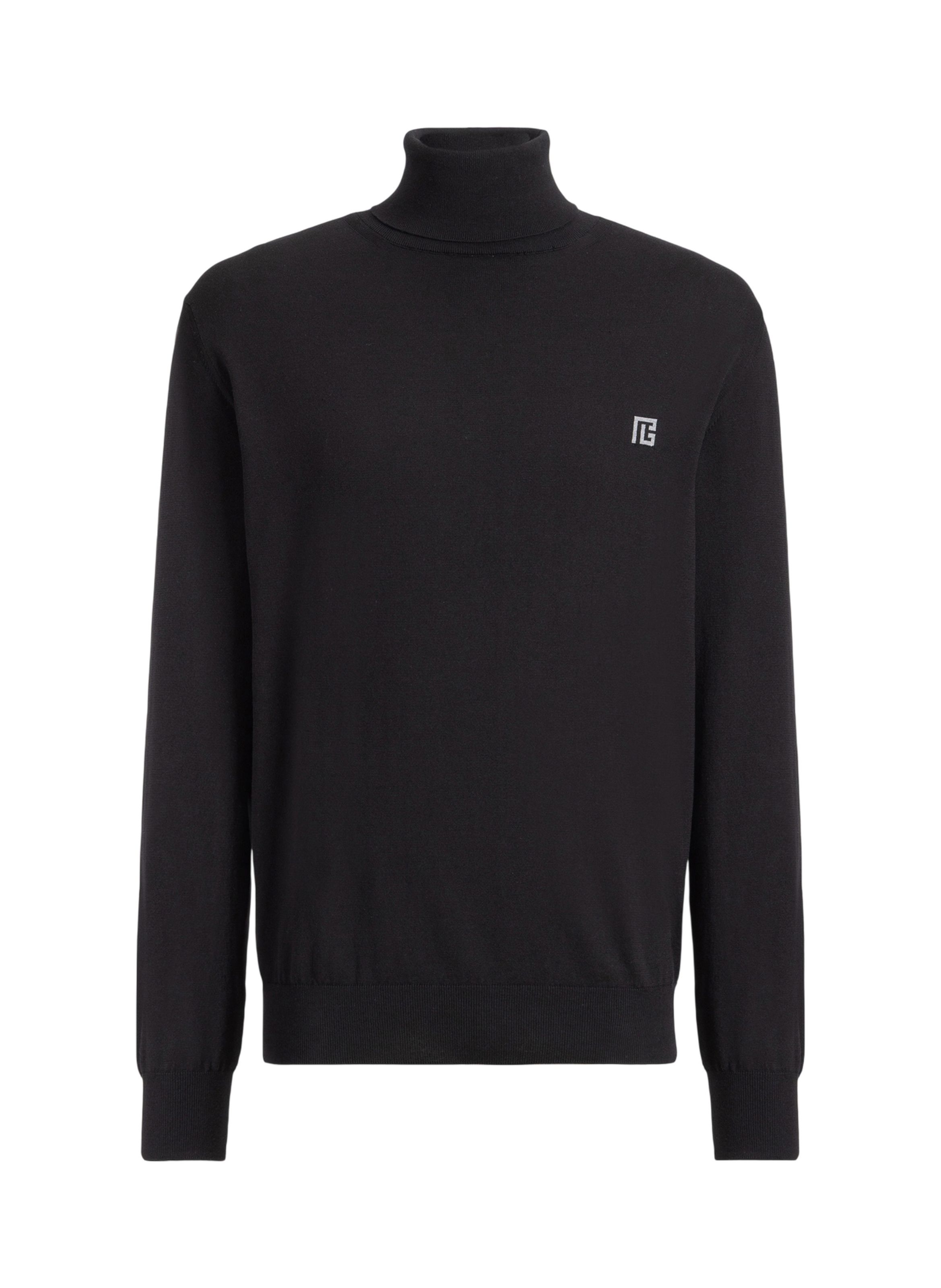 Pull pb à col roulé en coton et soie BALMAIN Noir