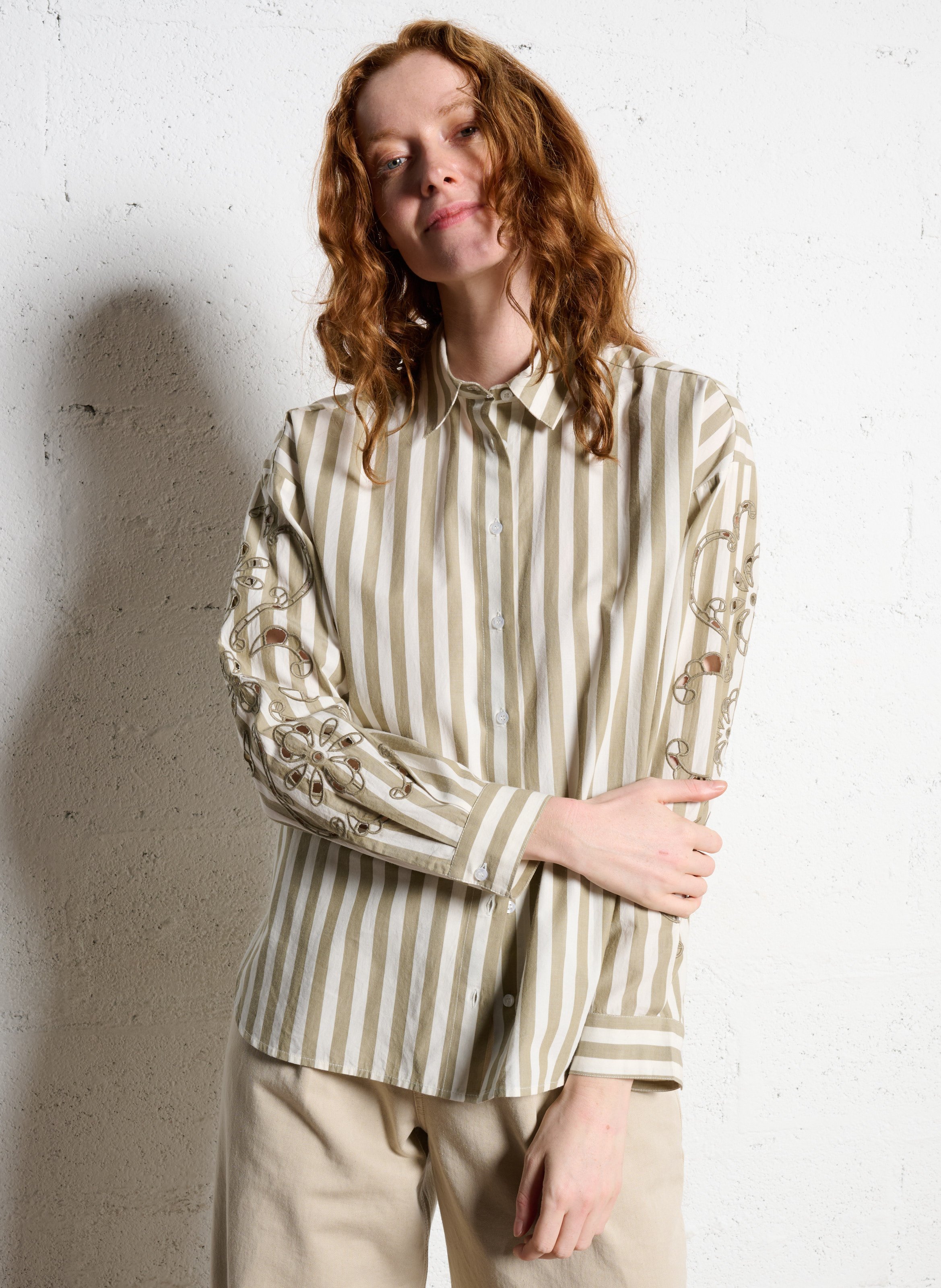 Chemise oversize en coton rayé IKKS Kaki