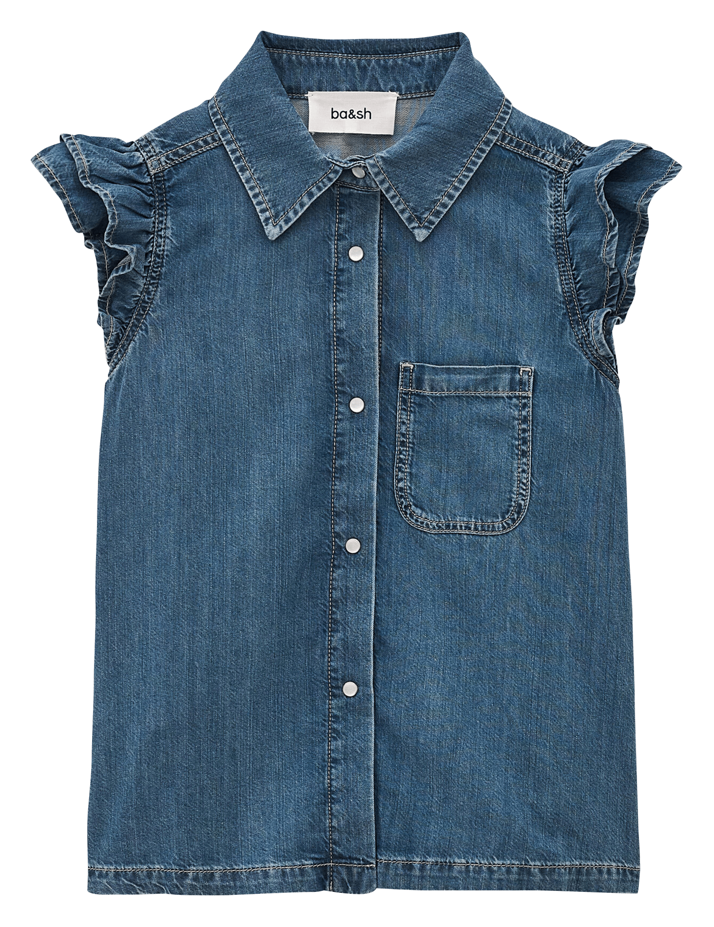 Mouwloze knoopjesblouse van denim yoyo BA&SH Blauw