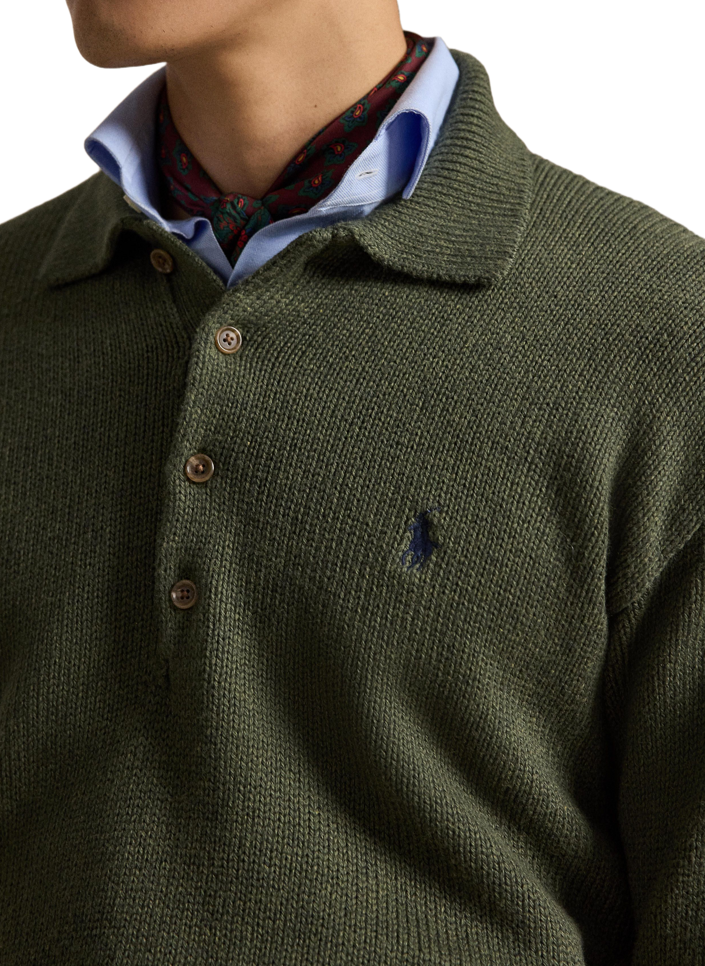 Pull droit col polo en coton | Vert POLO RALPH LAUREN Homme