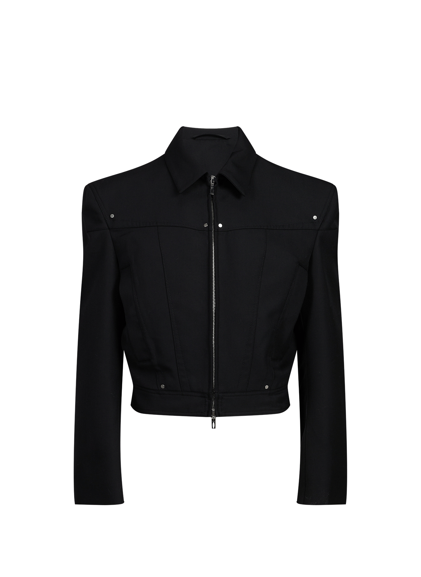 Short shoulder-padded jacket in blended virgin wool LOUIS GABRIEL NOUCHI Black