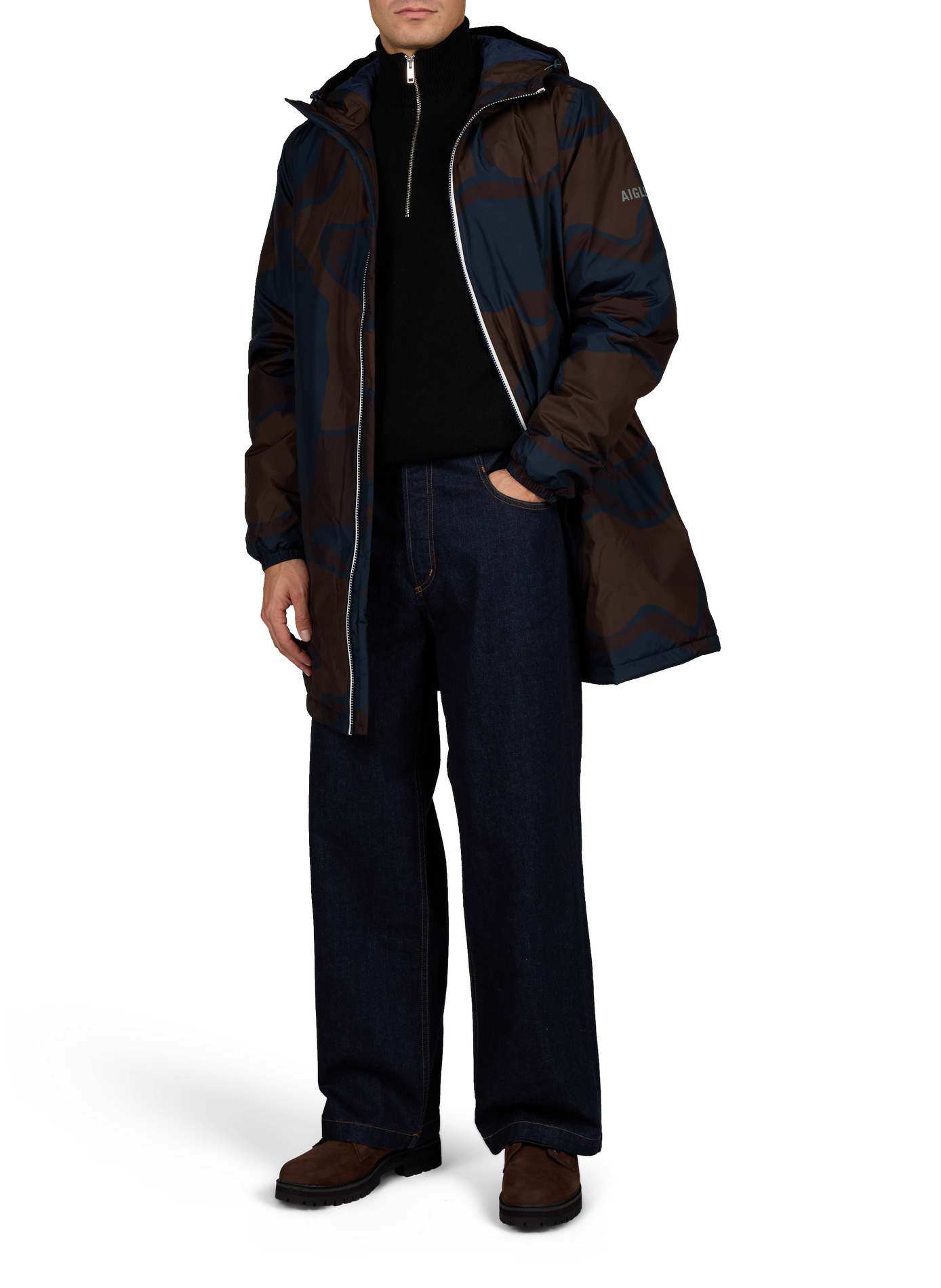 Straight mid-length printed parka AIGLE Blue