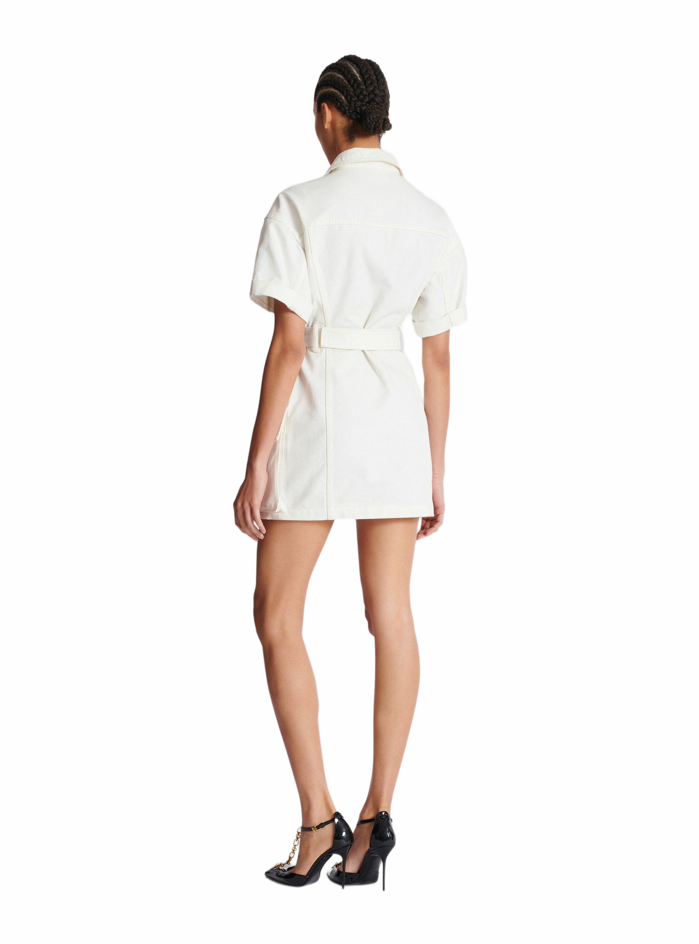 Robe courte en toile à laçages BALMAIN Blanc