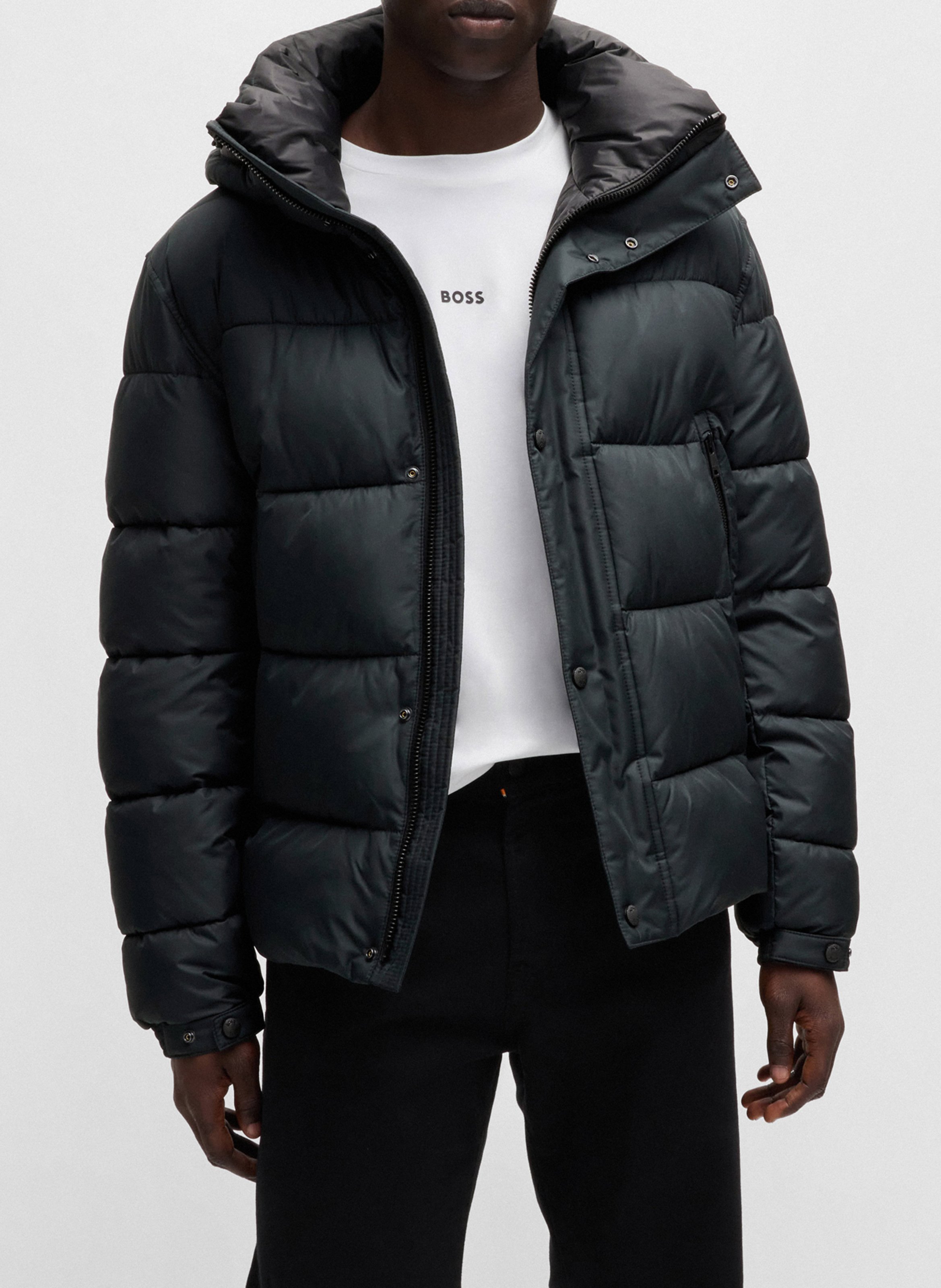 Doudoune droite à capuche matelassée BOSS Noir