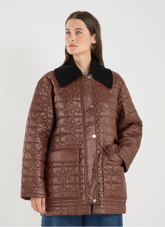 Veste longue matelassée  | Marron by GANNI Veste longue matelassée  Marron