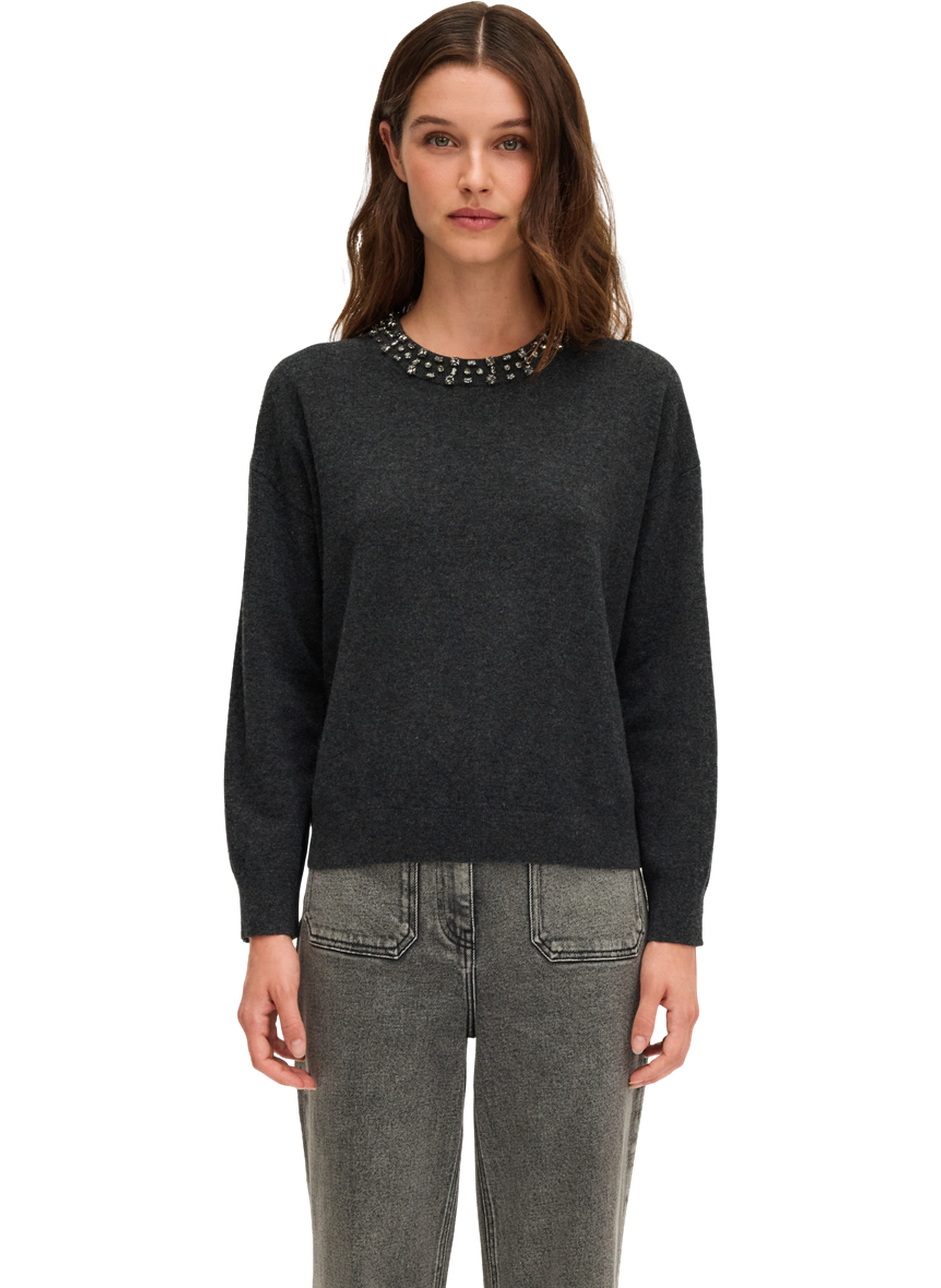 Pull en laine au col en strass - edia PABLO Gris