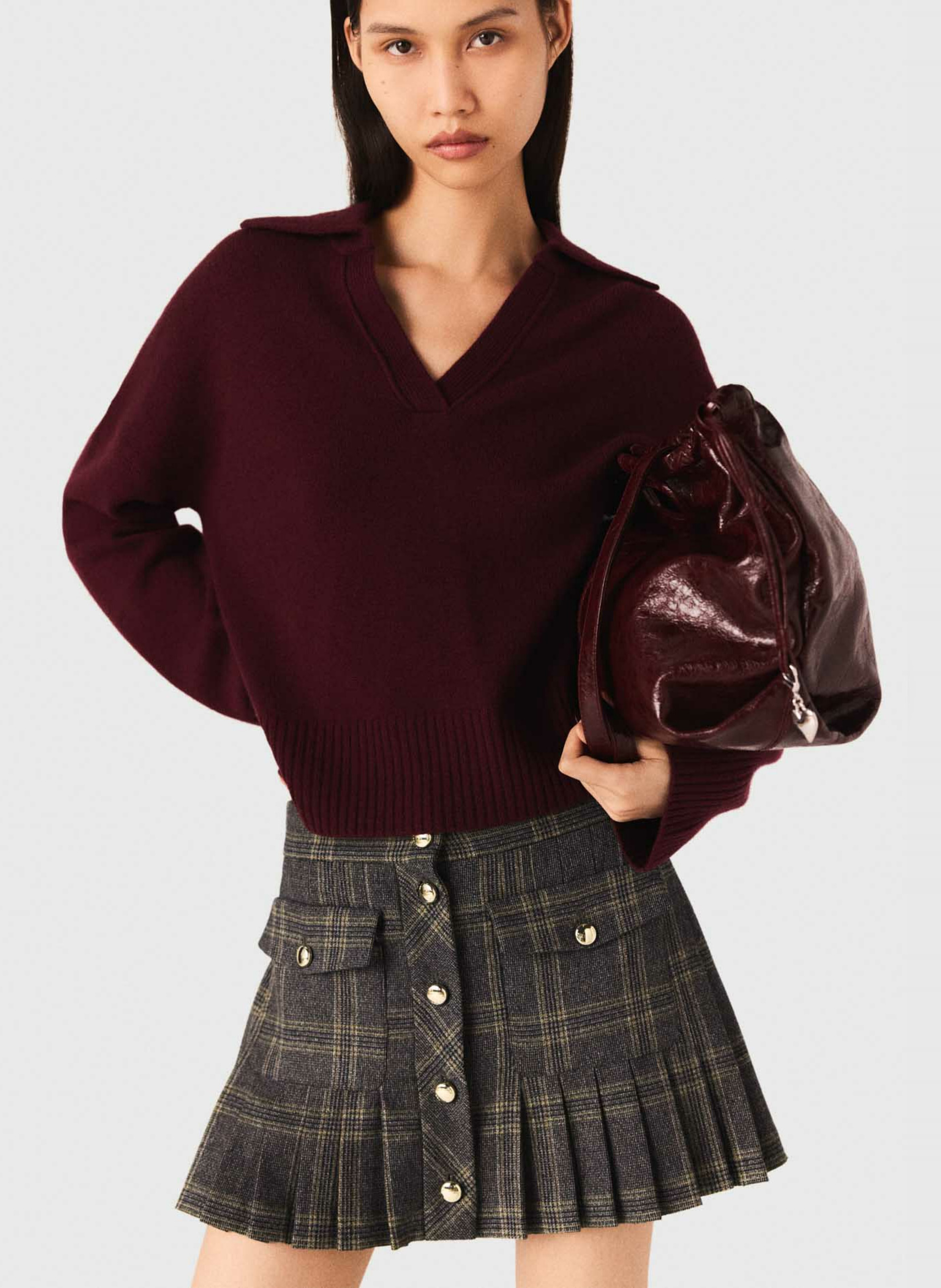 Jupe courte à carreaux MAJE Gris