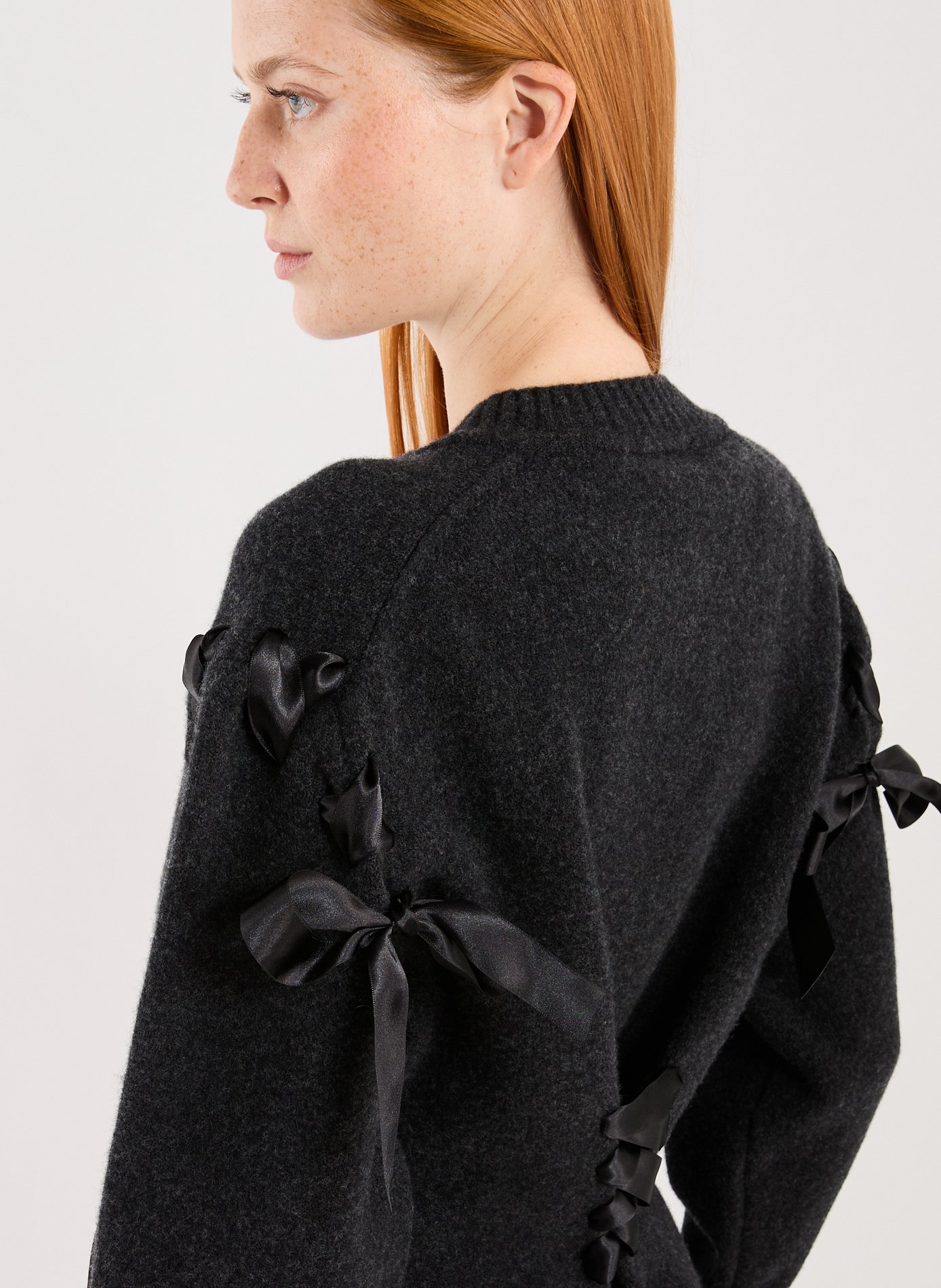 Cardigan with braided ribbon details in mixed wool blend SIMONE ROCHA Black
