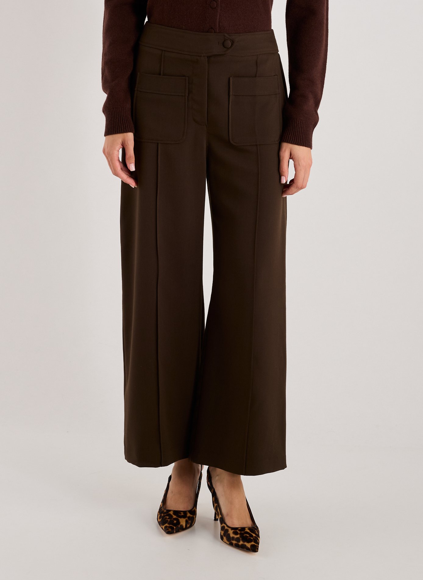 Wide-leg trousers in solid color Brown by SUNCOO SUNCOO Wide-leg trousers in solid color Brown