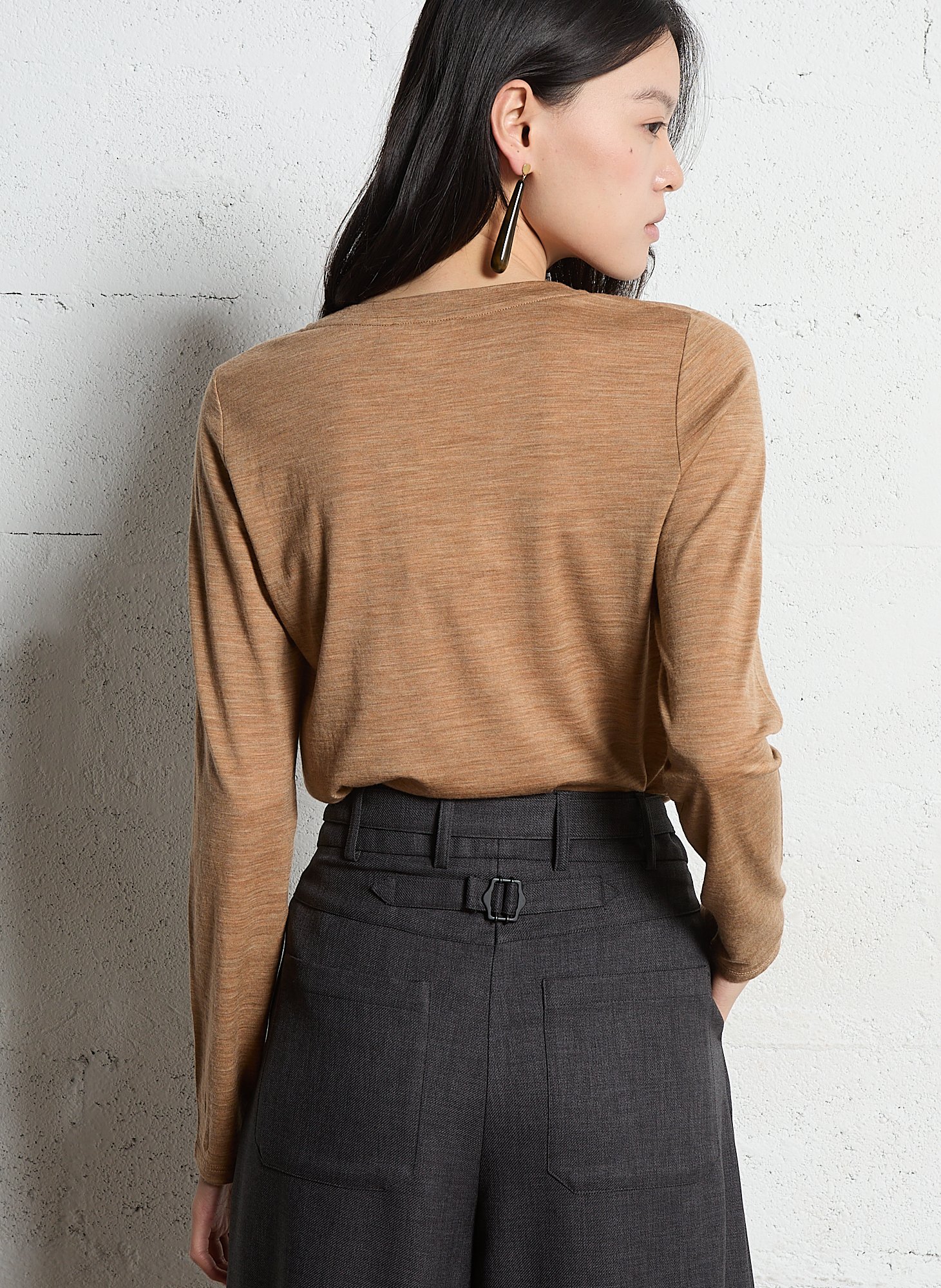 Tee-shirt col rond uni en laine Faustine MAISON 123 Beige