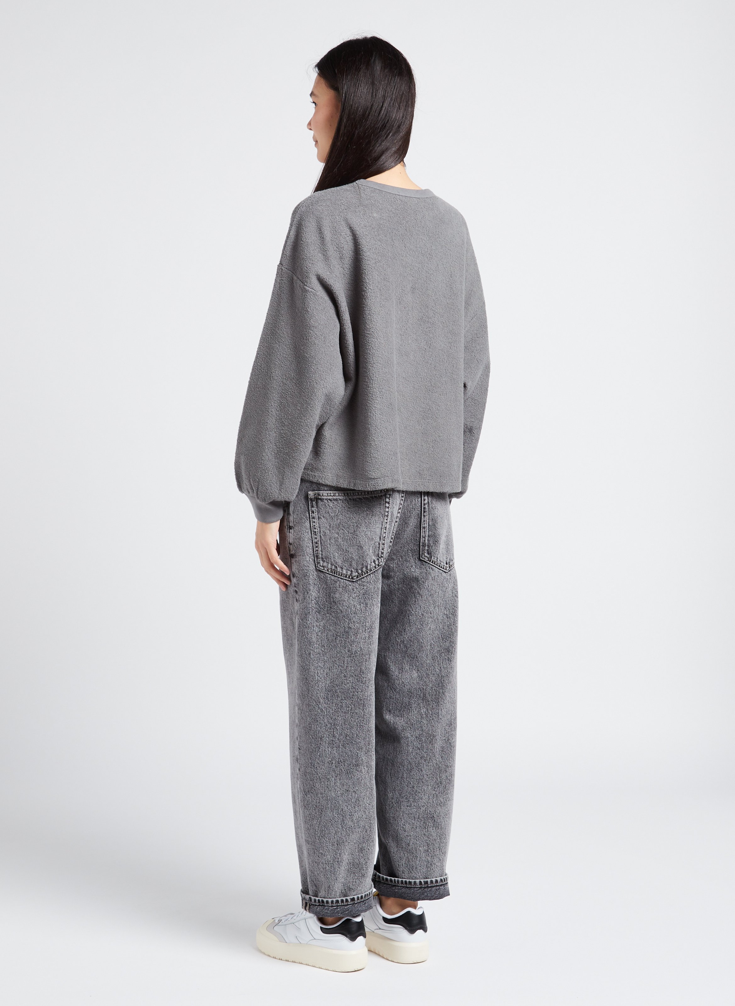 Jean droit taille haute en coton yopday-b AMERICAN VINTAGE Gris