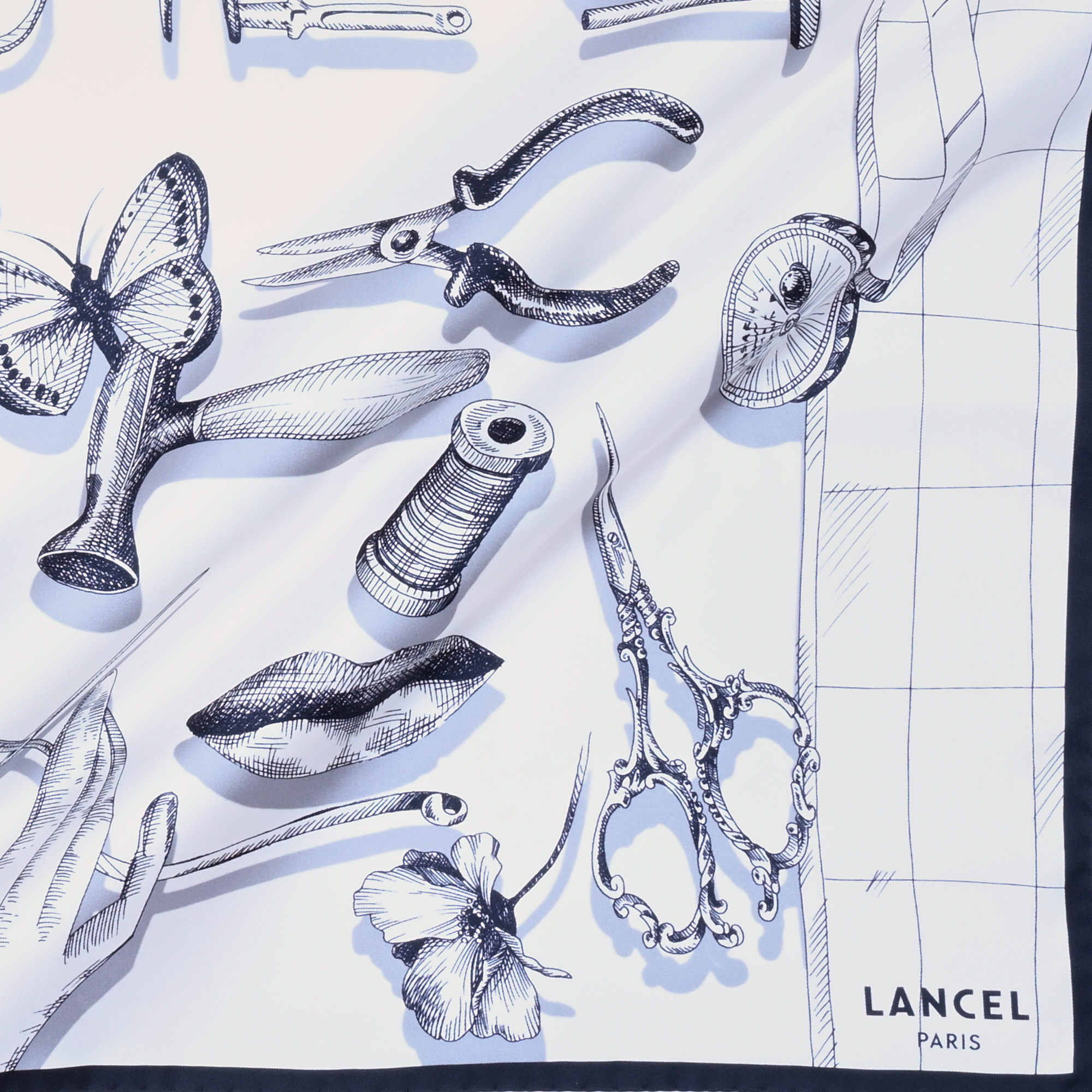 Carré de soie 90 motif savoir-faire en soie LANCEL Noir