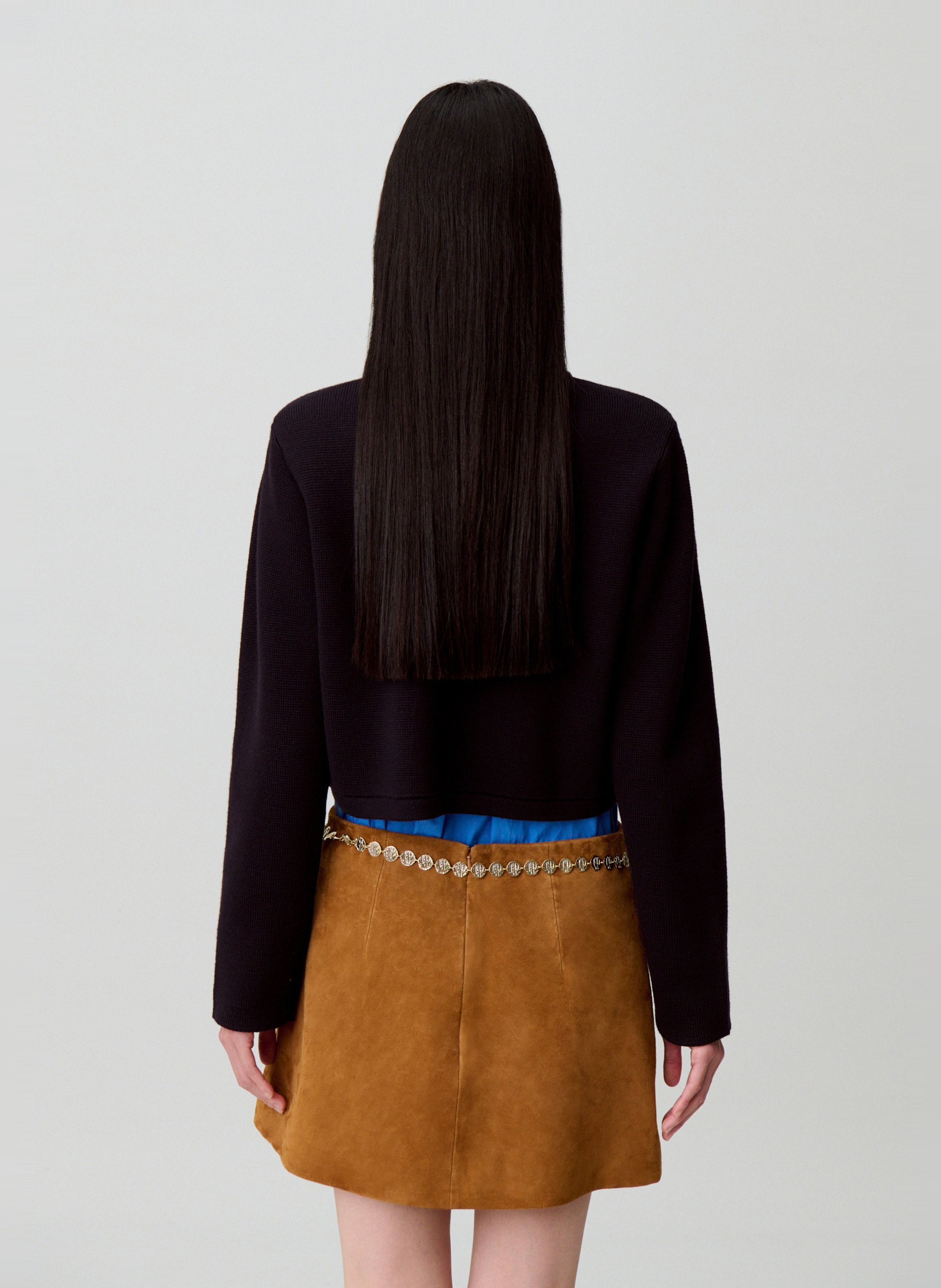 Cardigan court uni à col rayé CLAUDIE PIERLOT Bleu