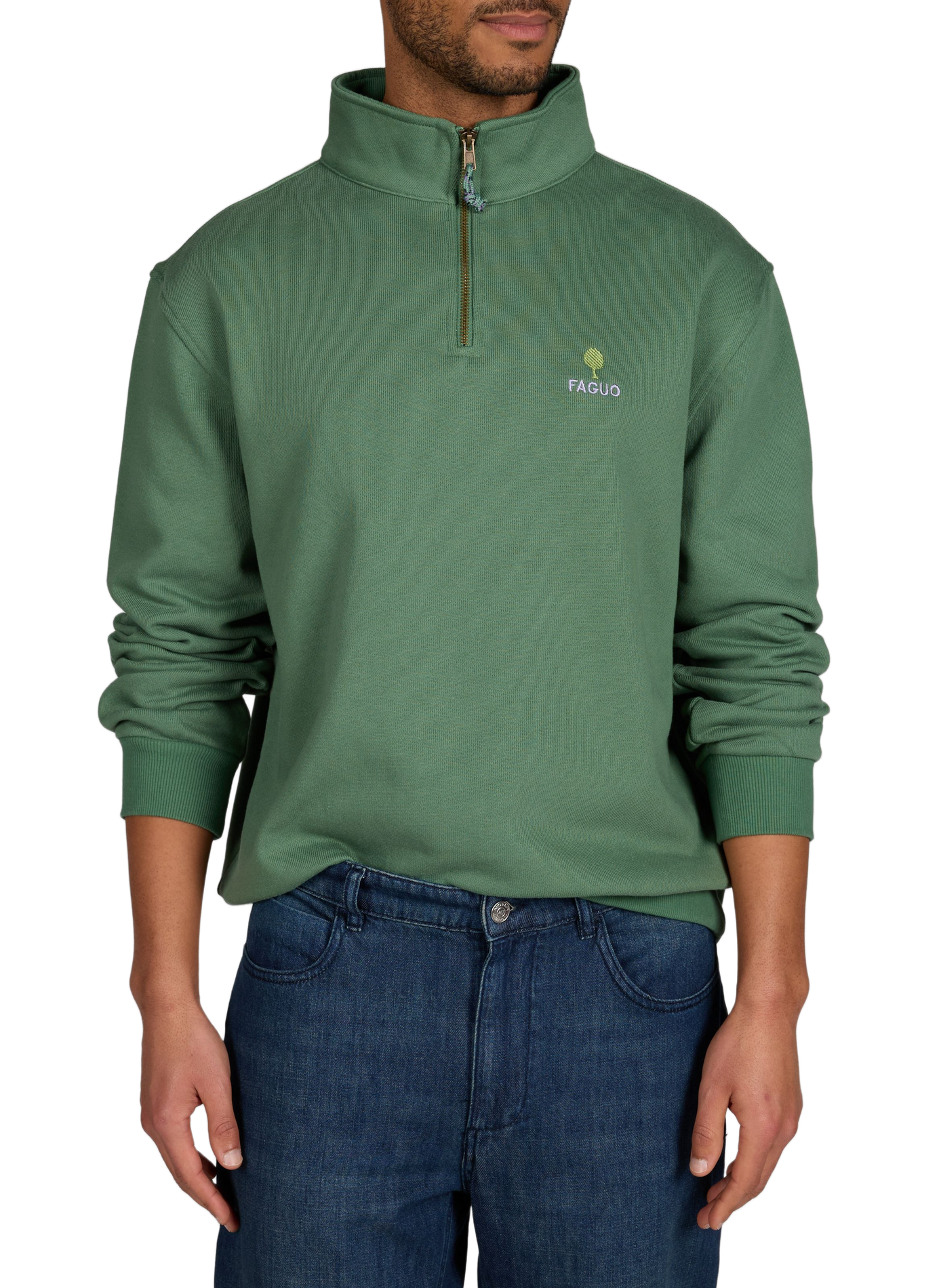 Amboise high-neck cotton blend sweatshirt FAGUO Green
