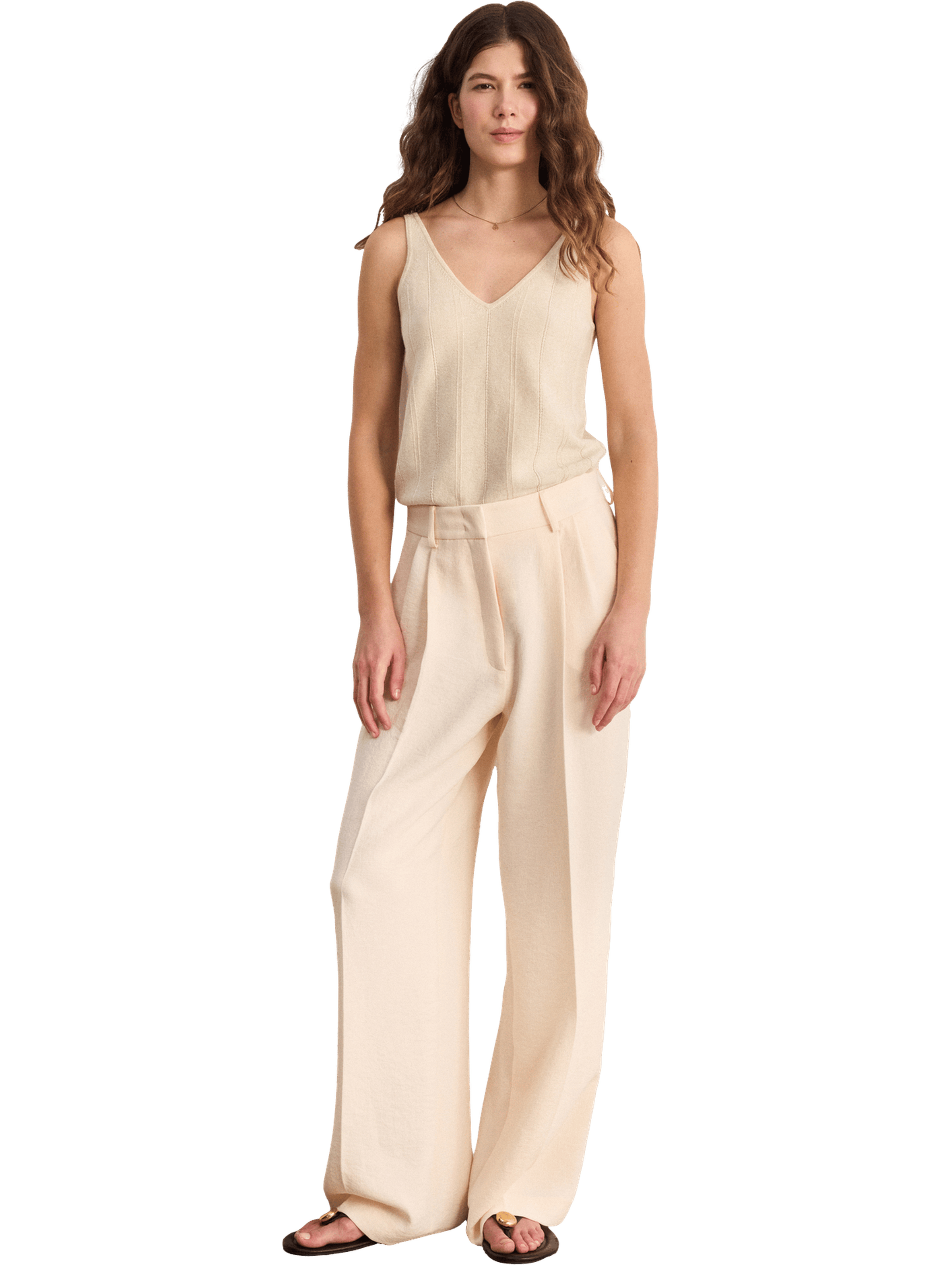 Pantalon à pinces en crêpe - basmaa PABLO Beige
