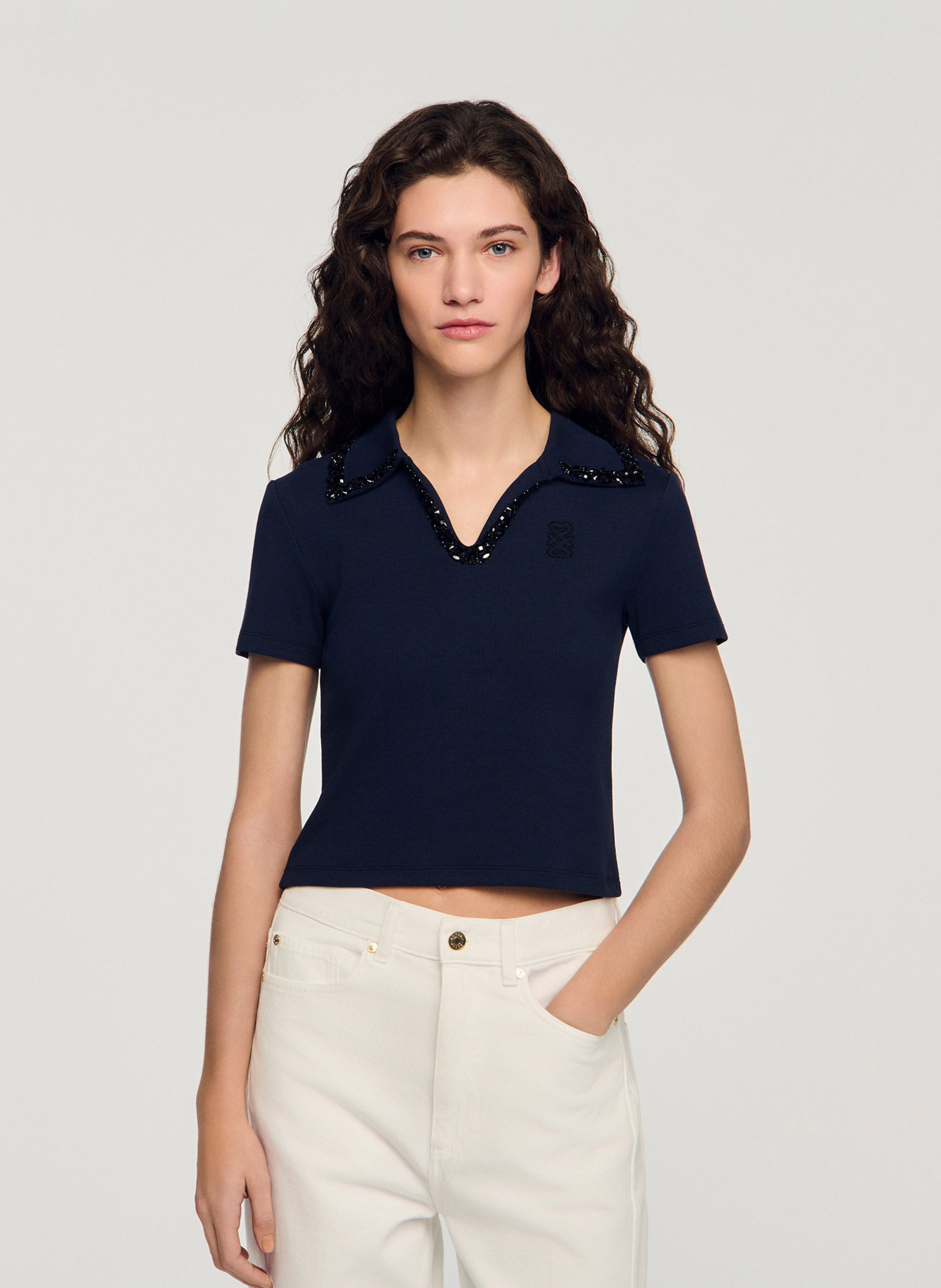 Polo droit en coton mélangé SANDRO Bleu