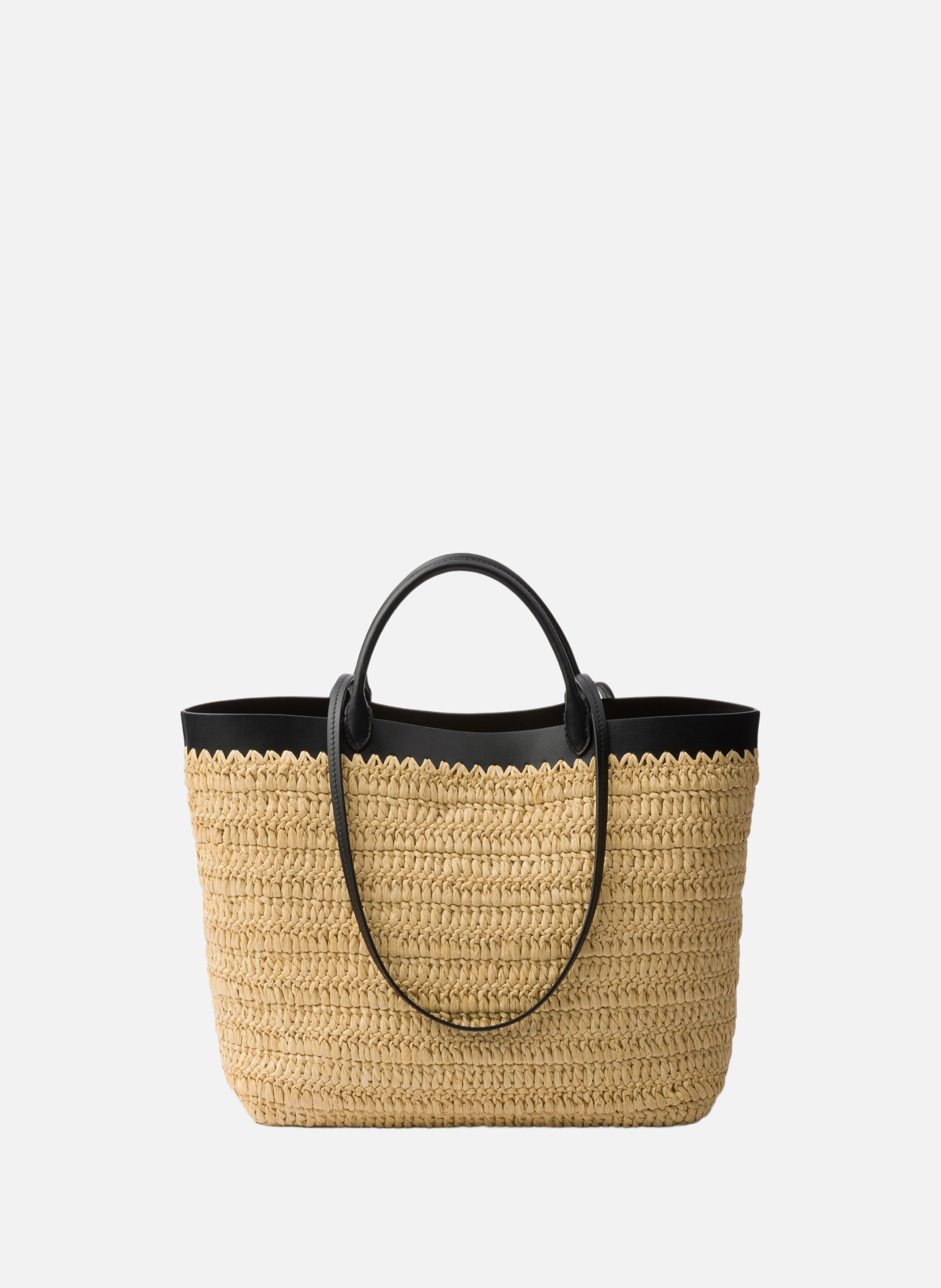 Cabas de taille moyenne en crochet et cuir PRADA Beige