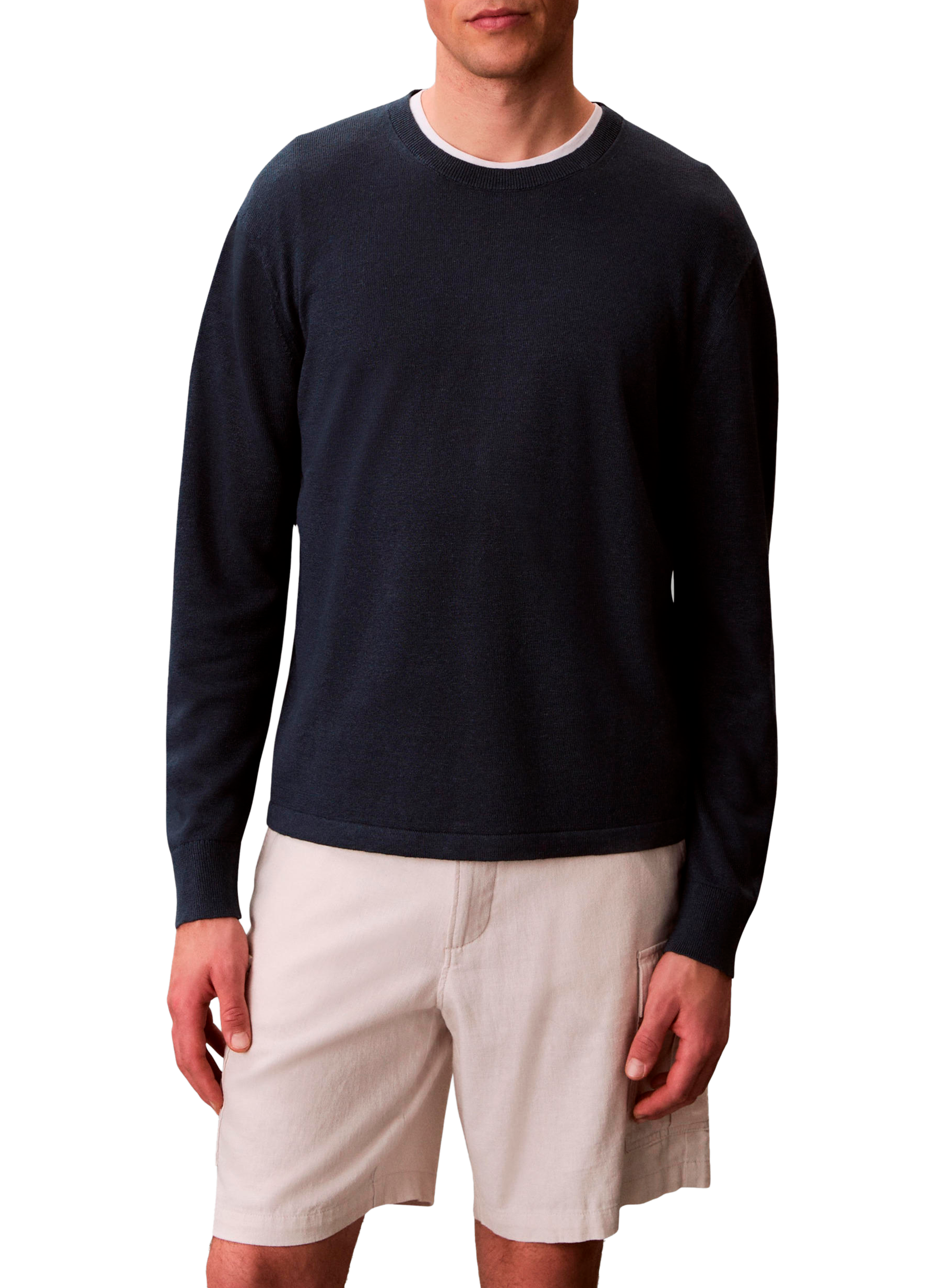 Gerader Rundhalsausschnitt-Pullover aus Leinenmischung CALVIN KLEIN Blau