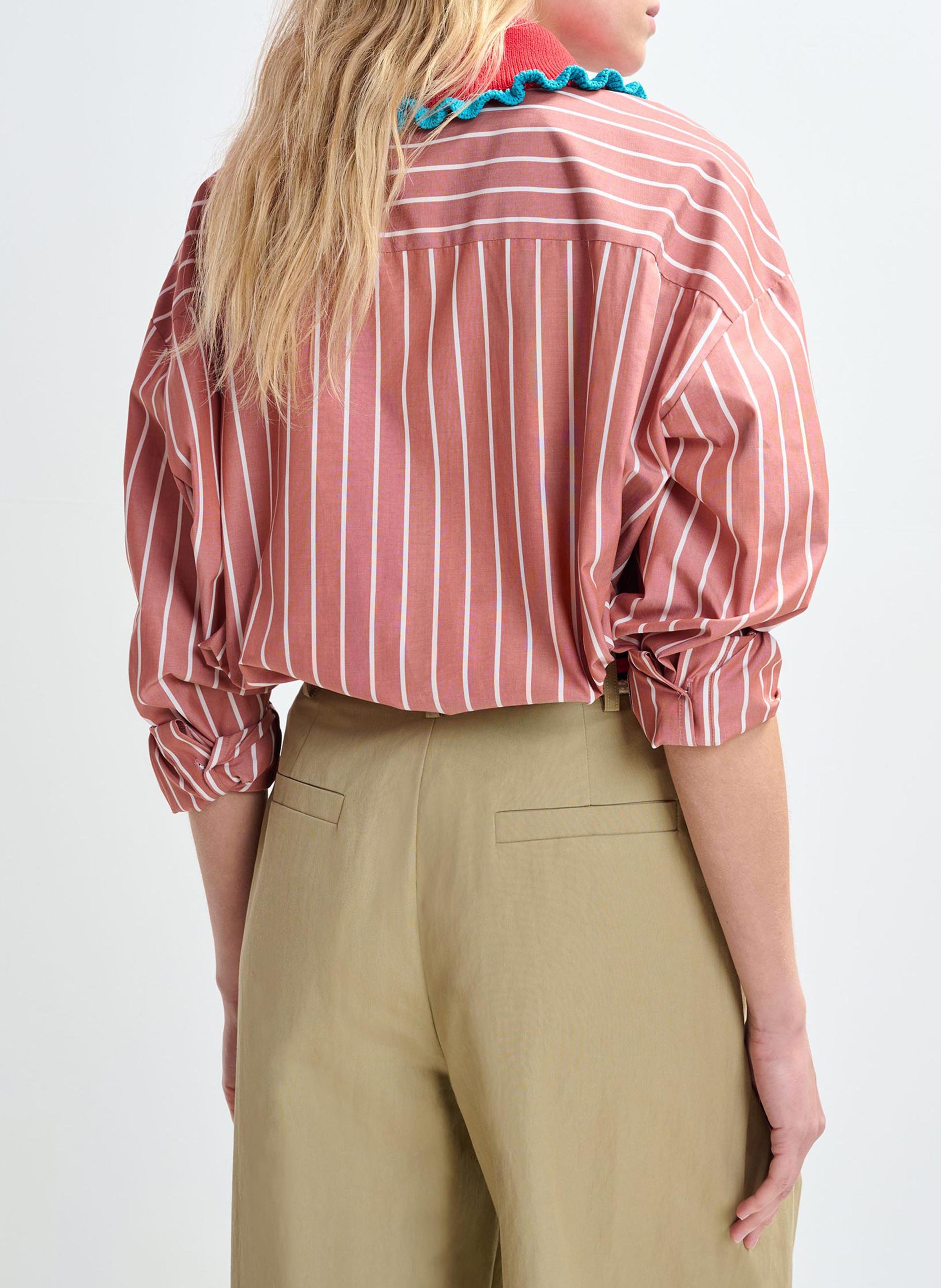 Chemise oversize col classique en coton rayé joyful Orange