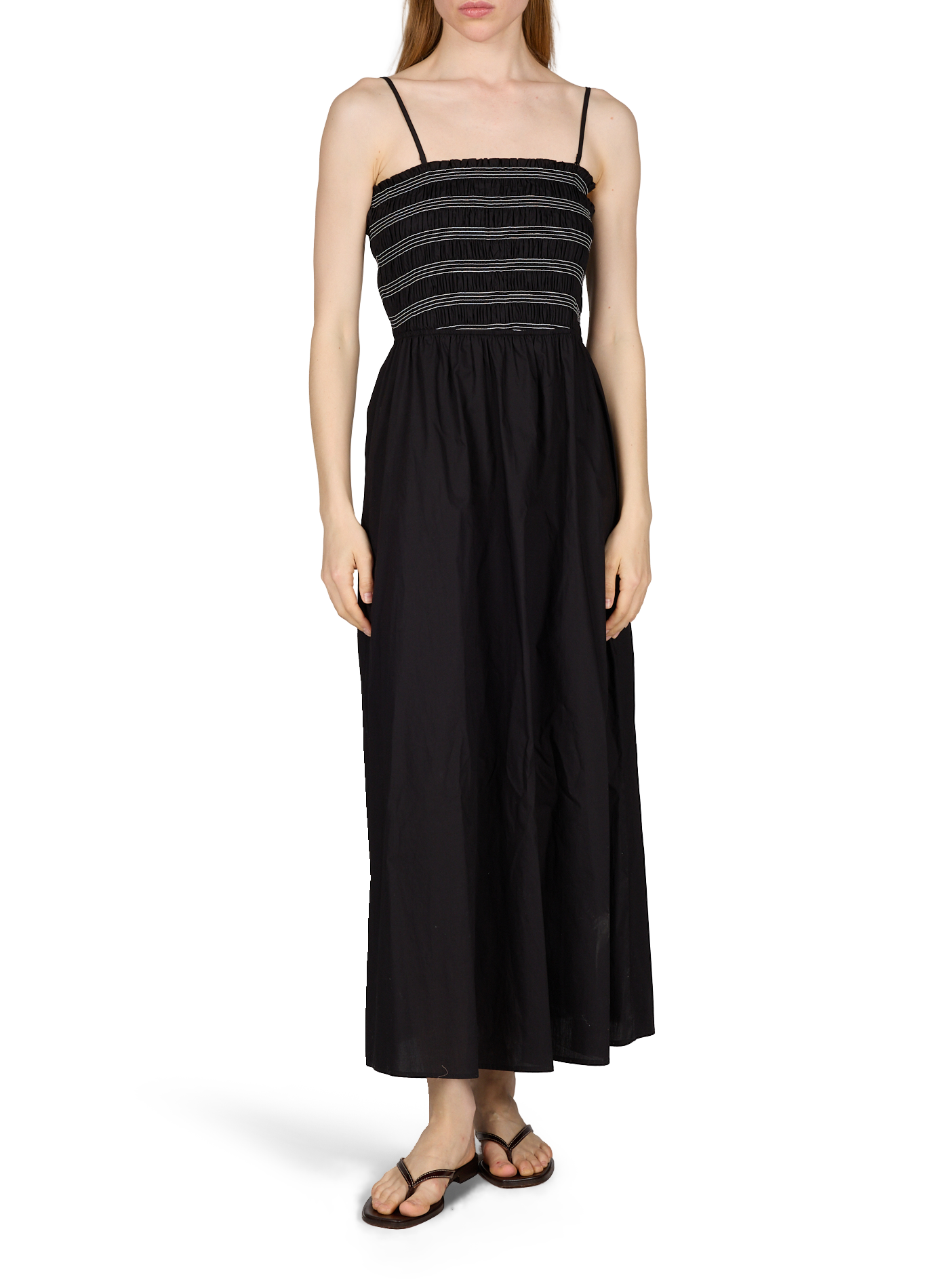 Long dress with thin cotton straps OBJECT Black