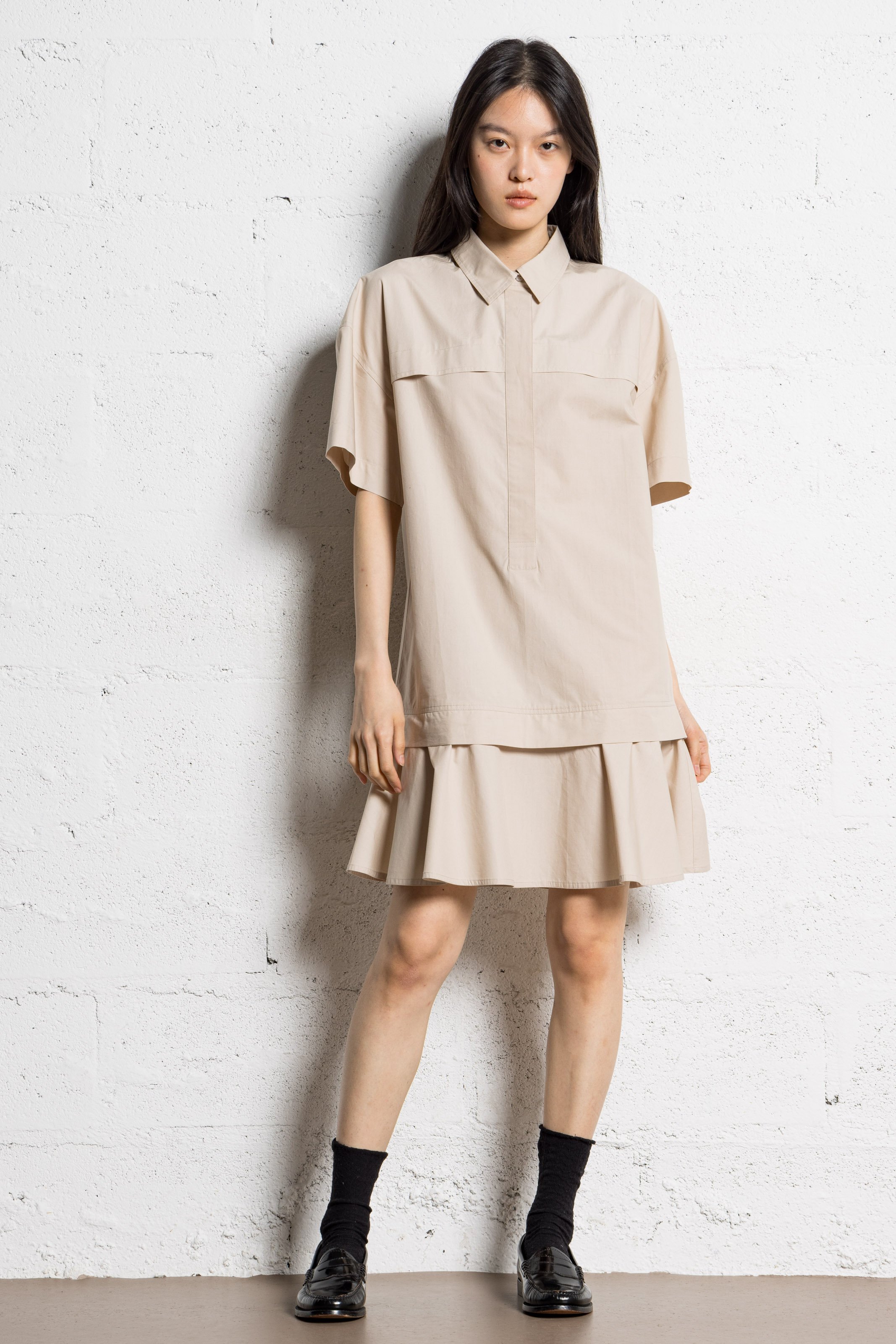 Robe courte trompe-l'oeil jupe en coton IKKS Beige
