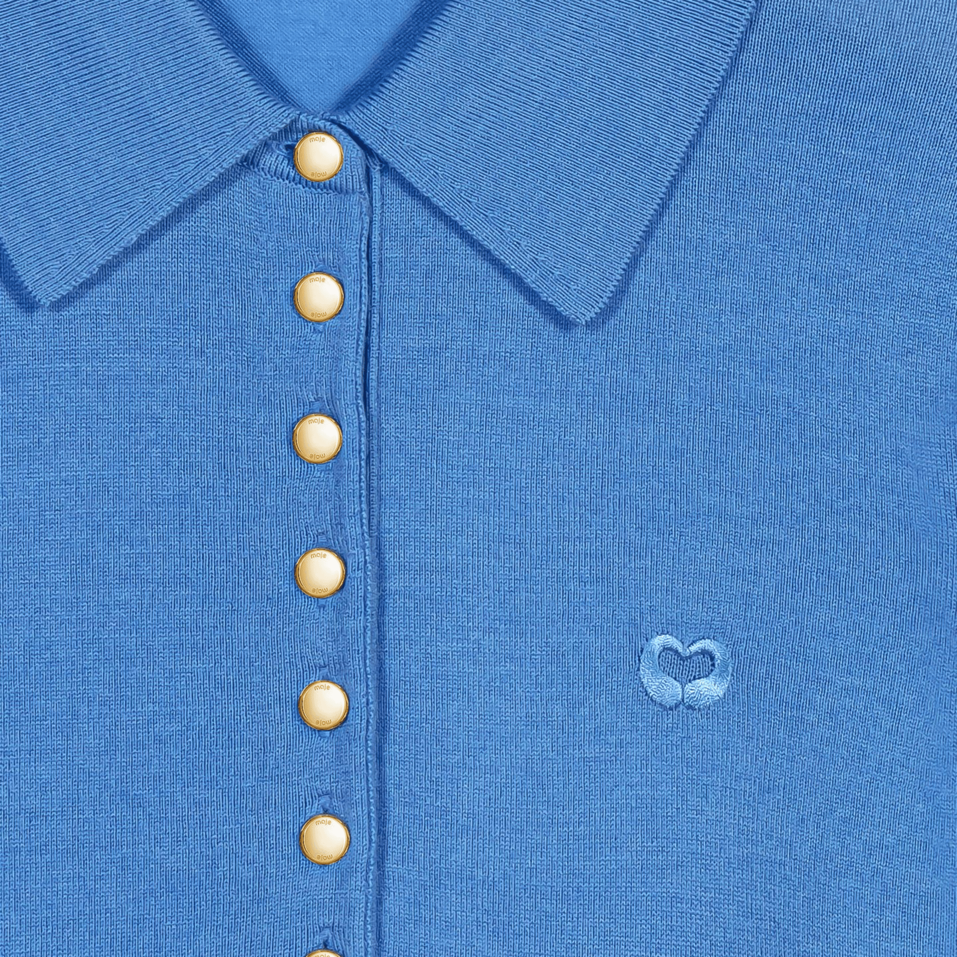Polo droit uni en laine MAJE Bleu