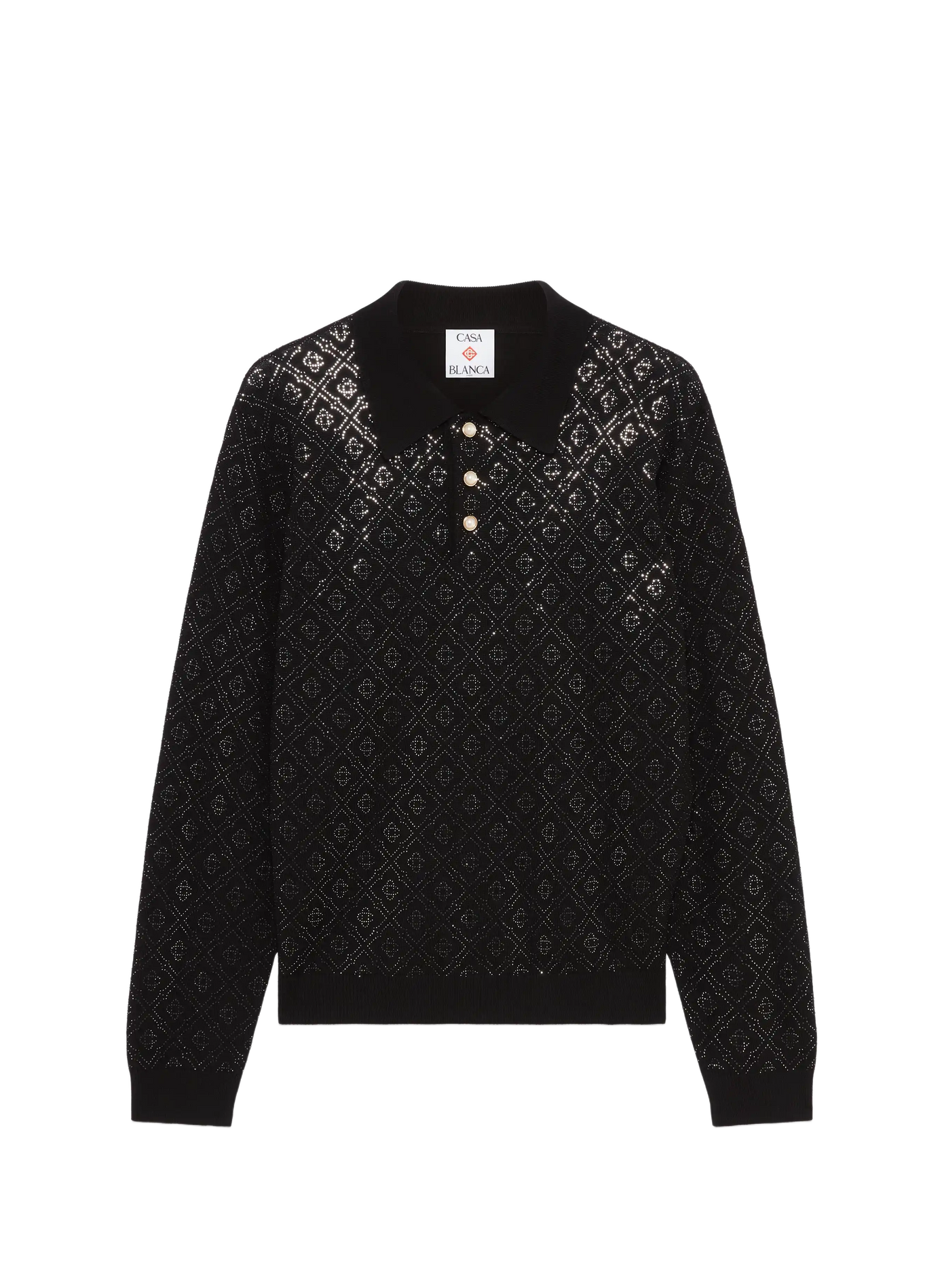 Polo manches longues à motif brillant en laine CASABLANCA PARIS Noir