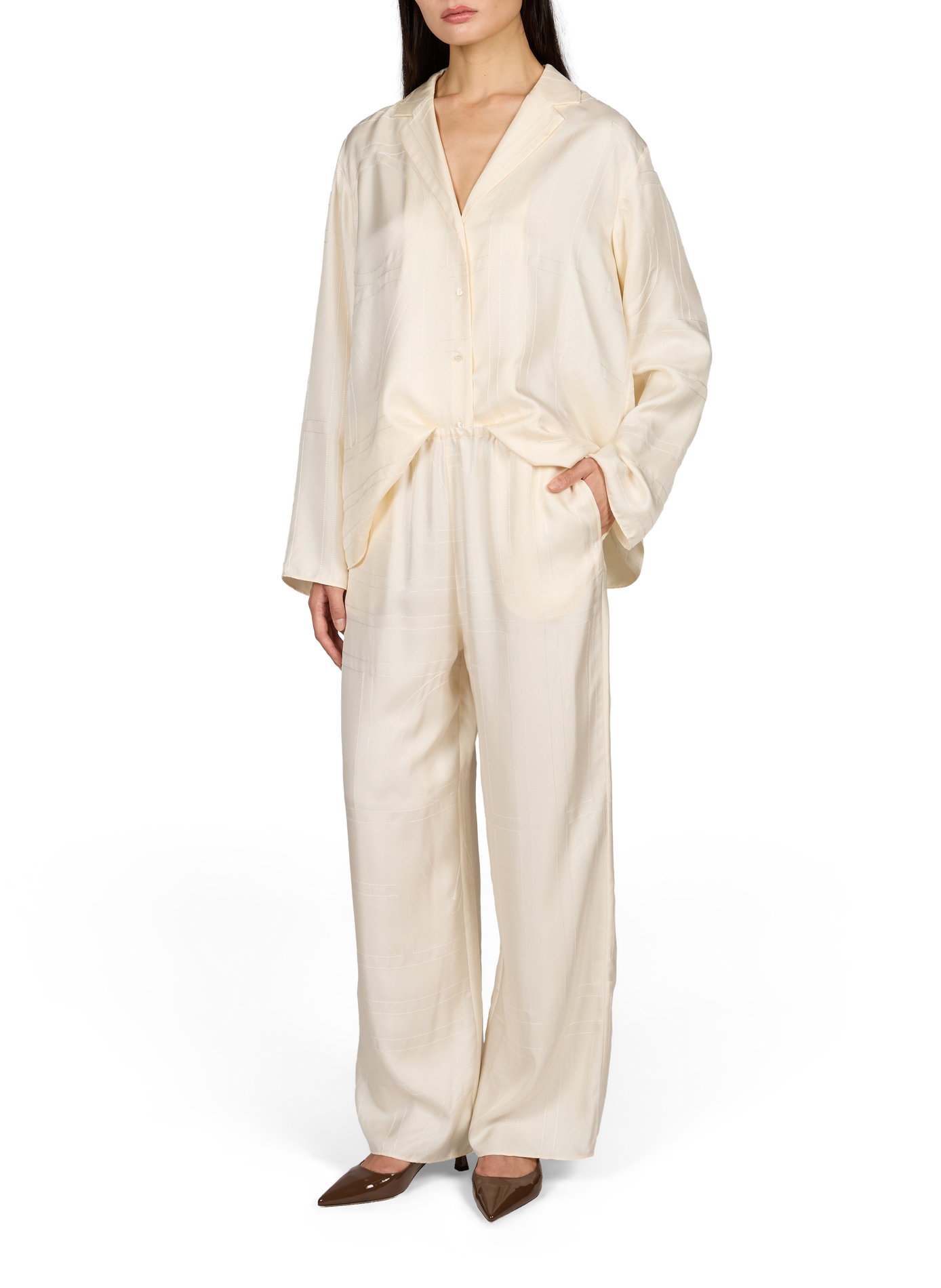 Shirt with embroidered lettering in silk TOTEME Beige