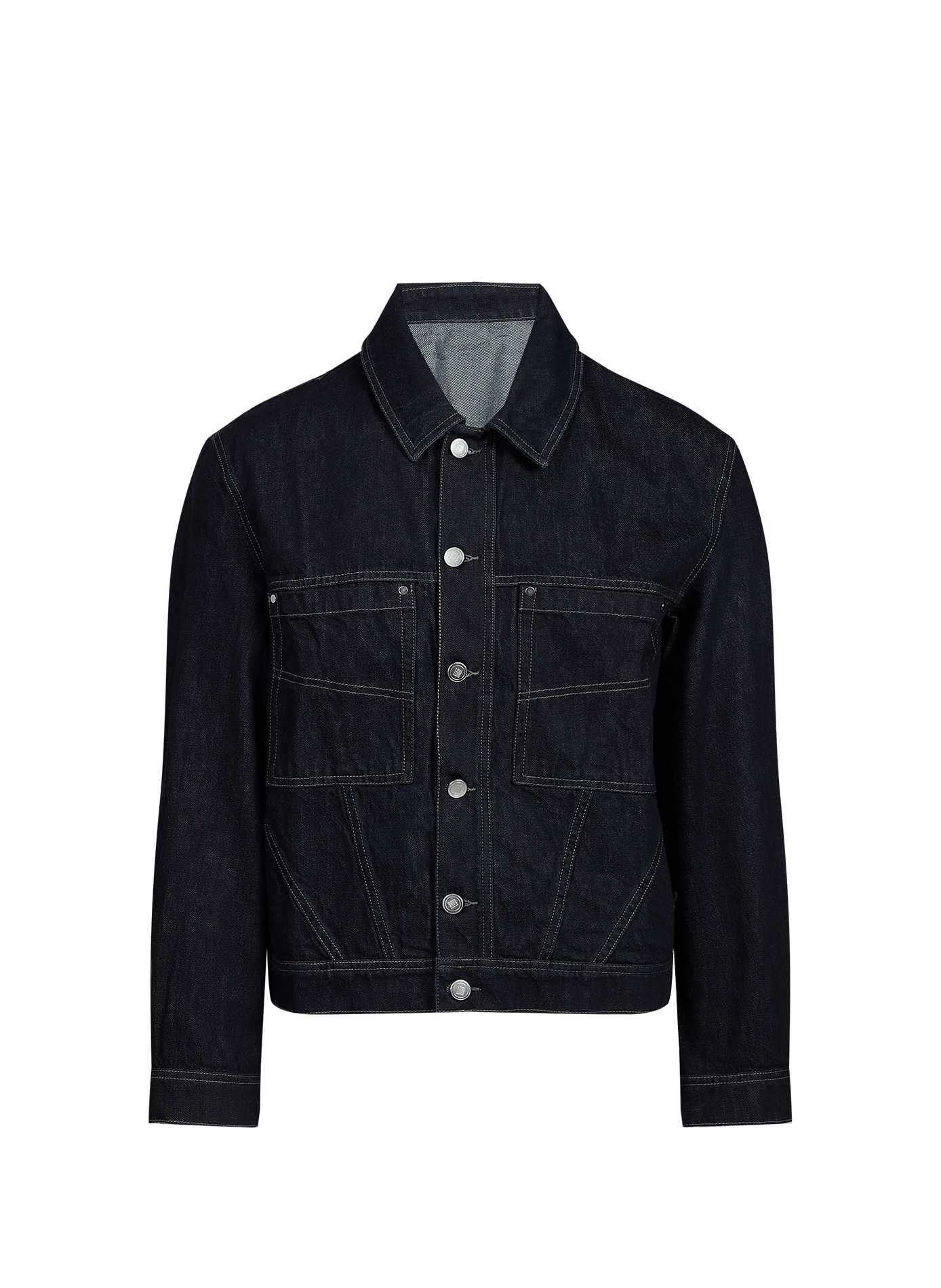 Straight denim jacket with classic collar in cotton LOUIS GABRIEL NOUCHI Blue